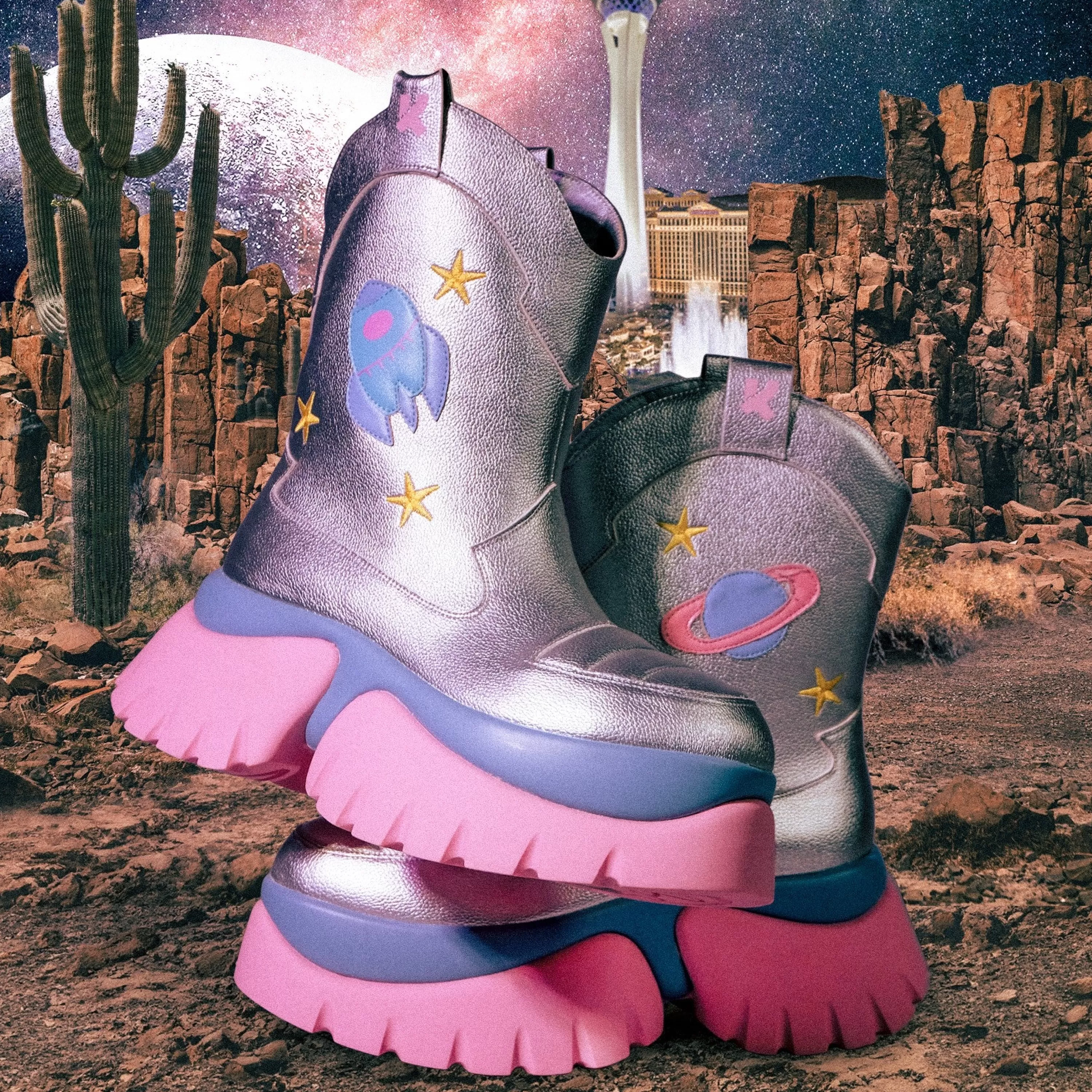 Kawaii Shoes>KOI footwear A Fairytale Galaxy Space Boots - Silver