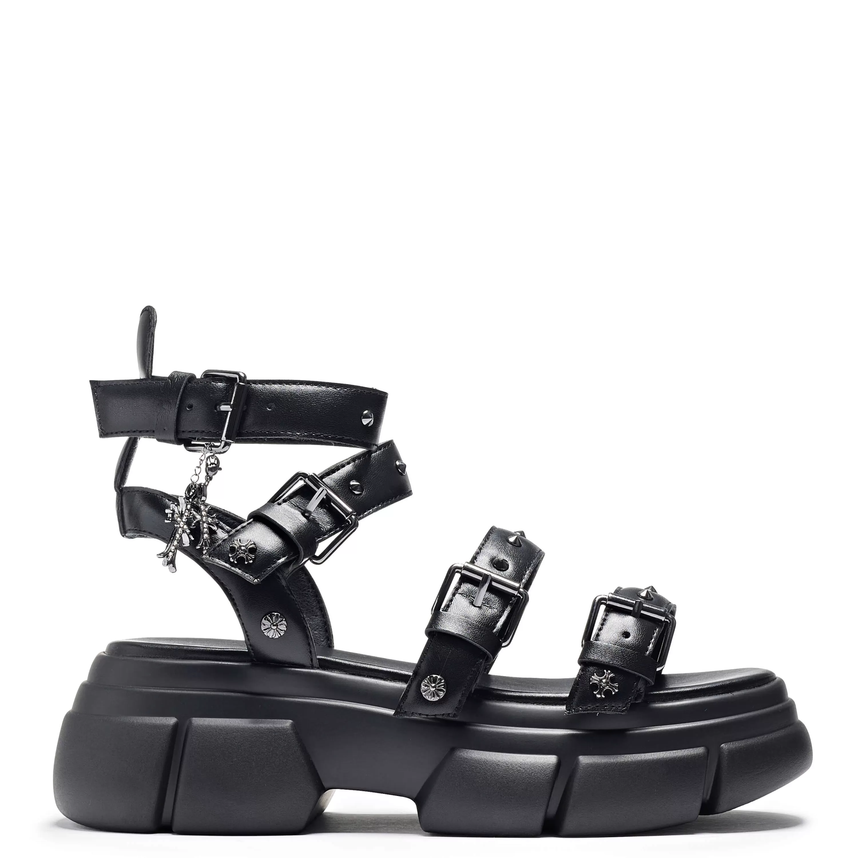 Strappy Platform Shoes>KOI footwear A Raining Vengeance Charm Platform Sandals Black