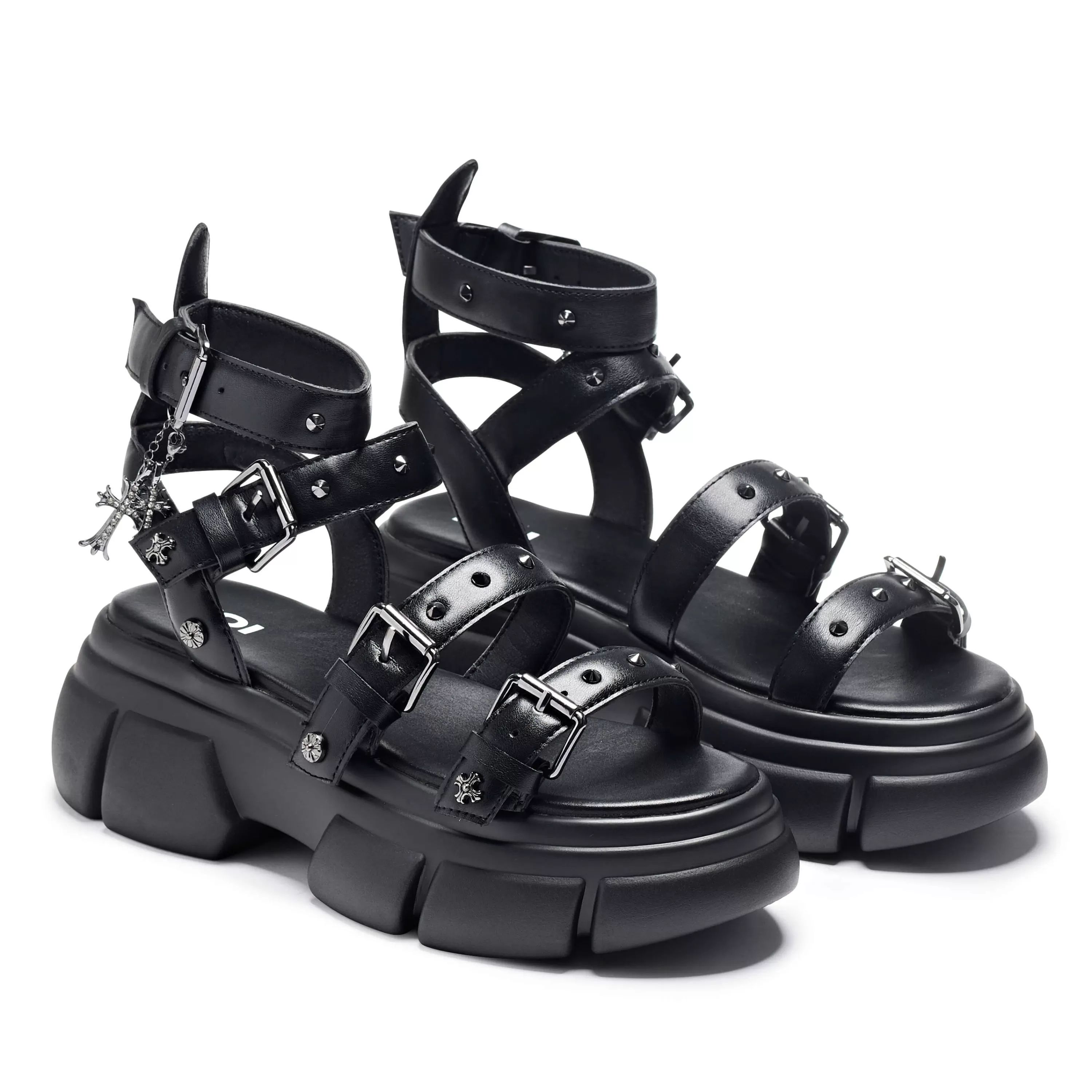 Strappy Platform Shoes>KOI footwear A Raining Vengeance Charm Platform Sandals Black