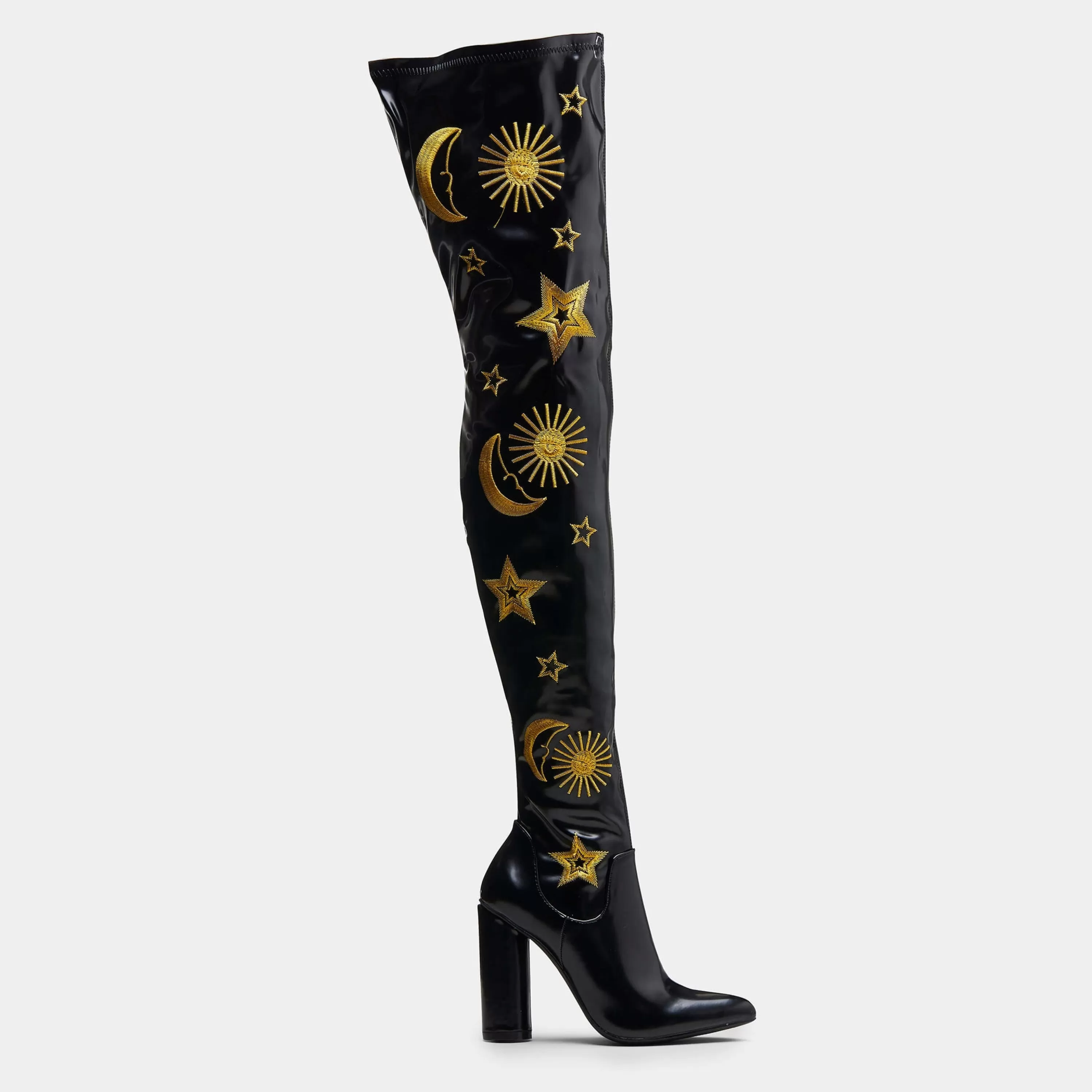 Long Boots | Platform Boots>KOI footwear ASTRID Gold Star and Moon Long Boots Black