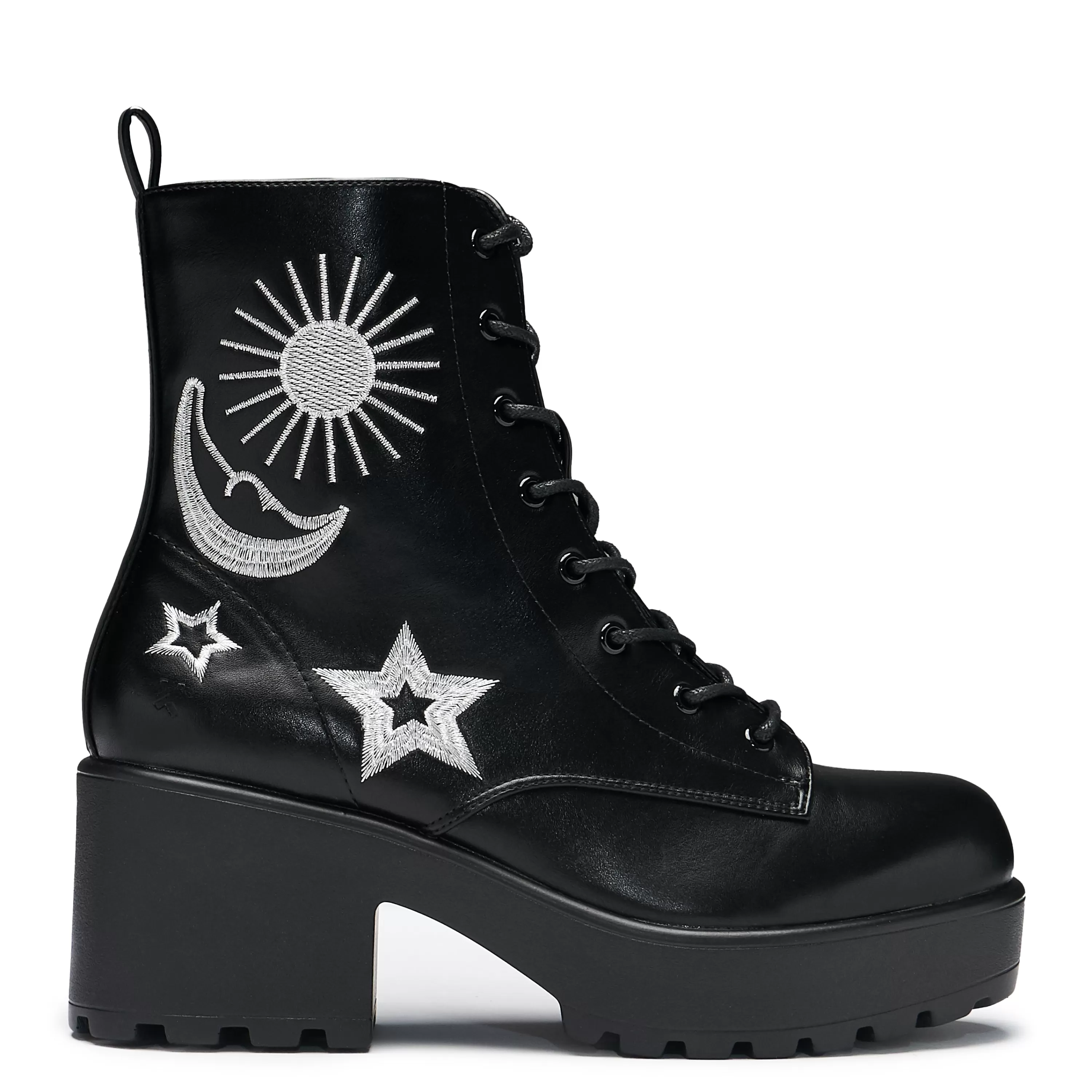 Ankle Boots | Platform Boots>KOI footwear Astro Silver Star & Moon Chunky Boots Black