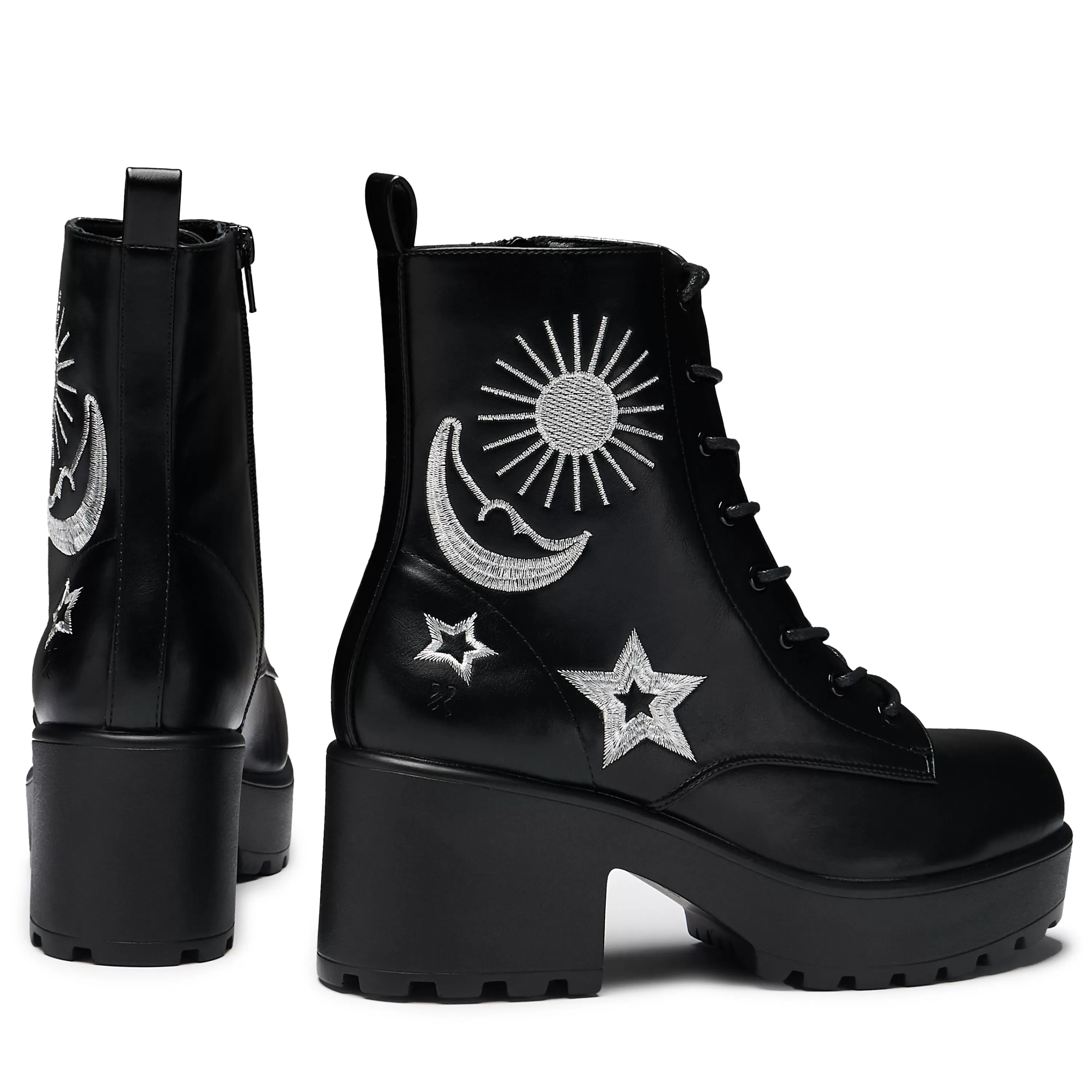 Ankle Boots | Platform Boots>KOI footwear Astro Silver Star & Moon Chunky Boots Black