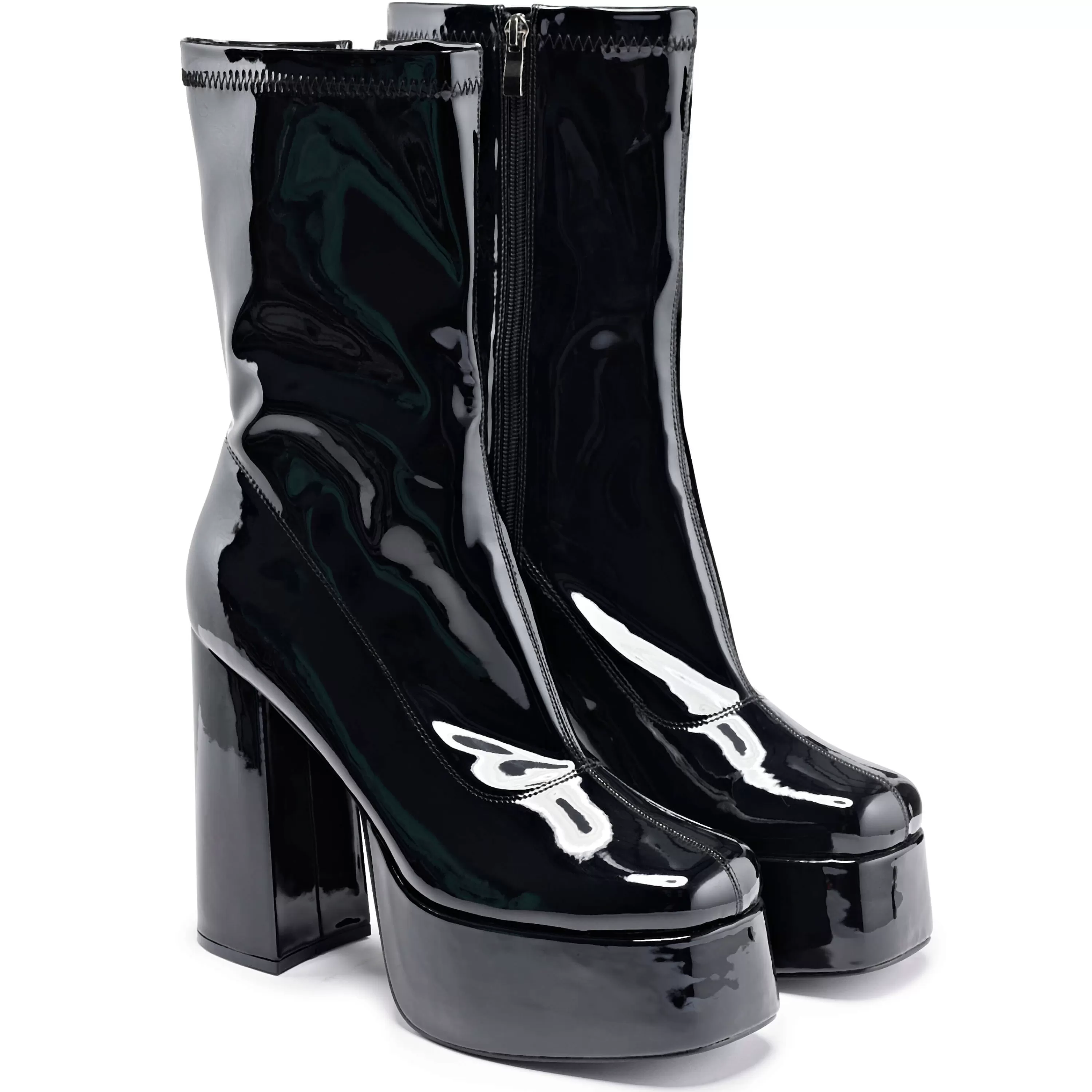 Black Platform Heels | Ankle Boots>KOI footwear Delano Men's Patent Platform Heeled Boots Black