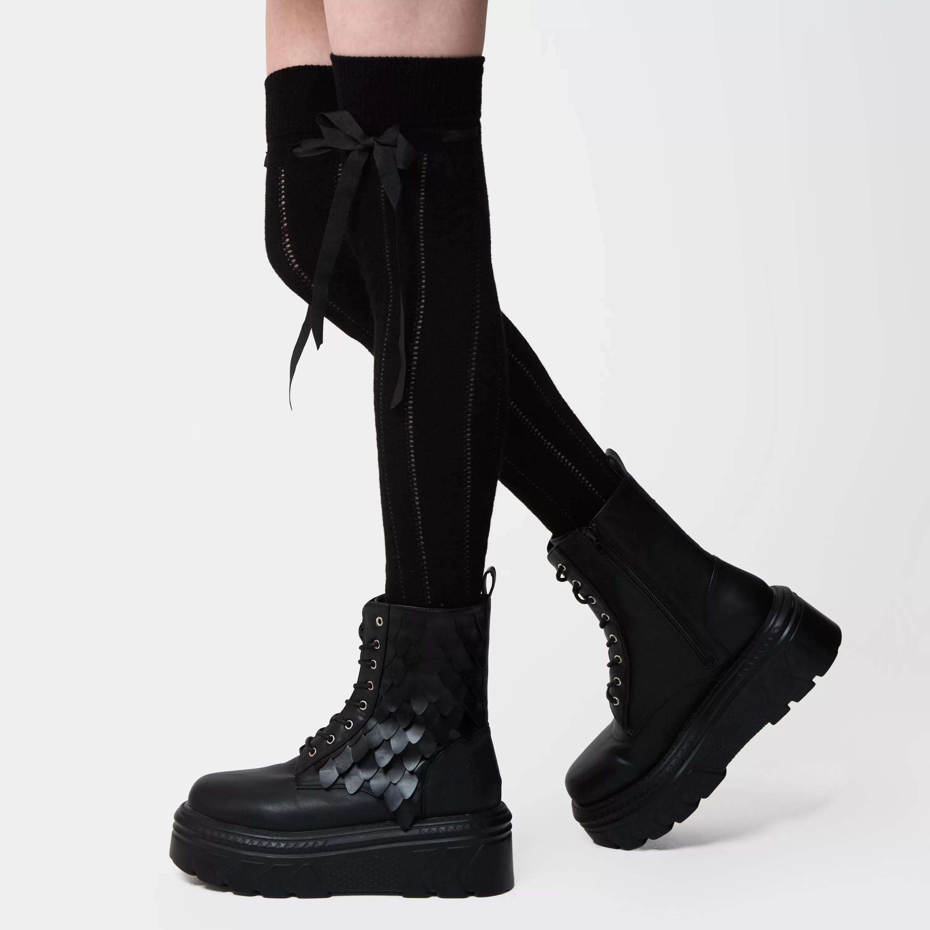 Ankle Boots | Platform Boots>KOI footwear Draco Scale Chunky Stomper Boots - Black