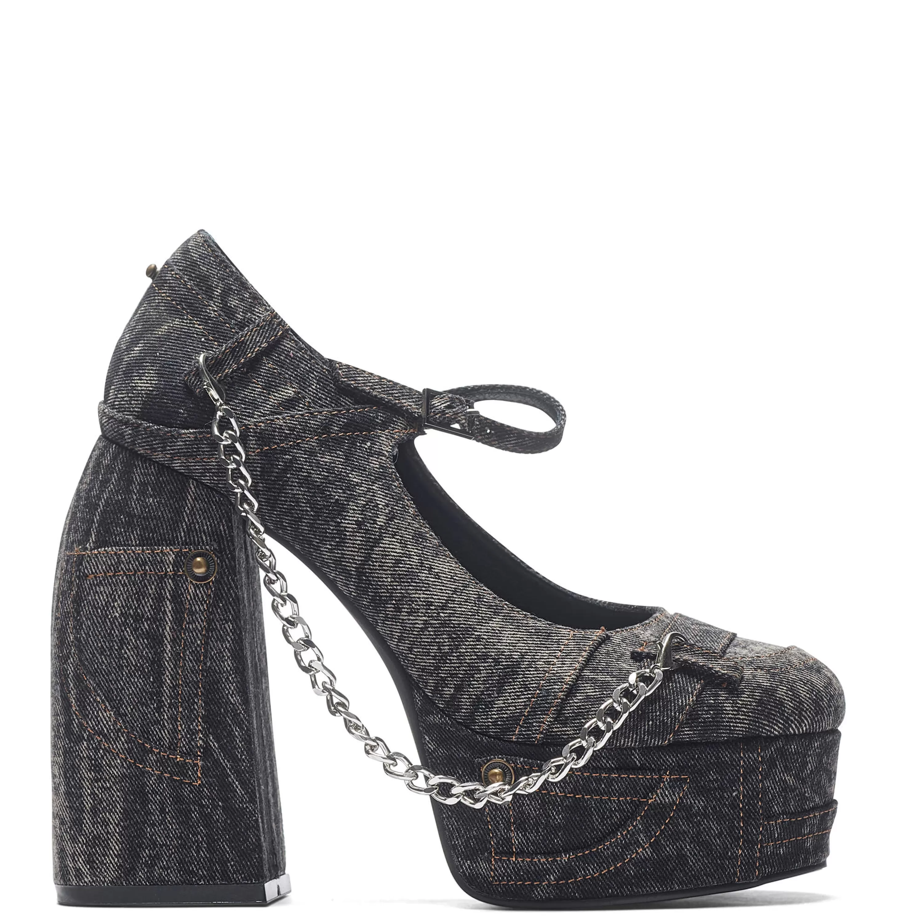 Platform Heels | Black Platform Heels>KOI footwear Faded Denim Platform Heels - Black