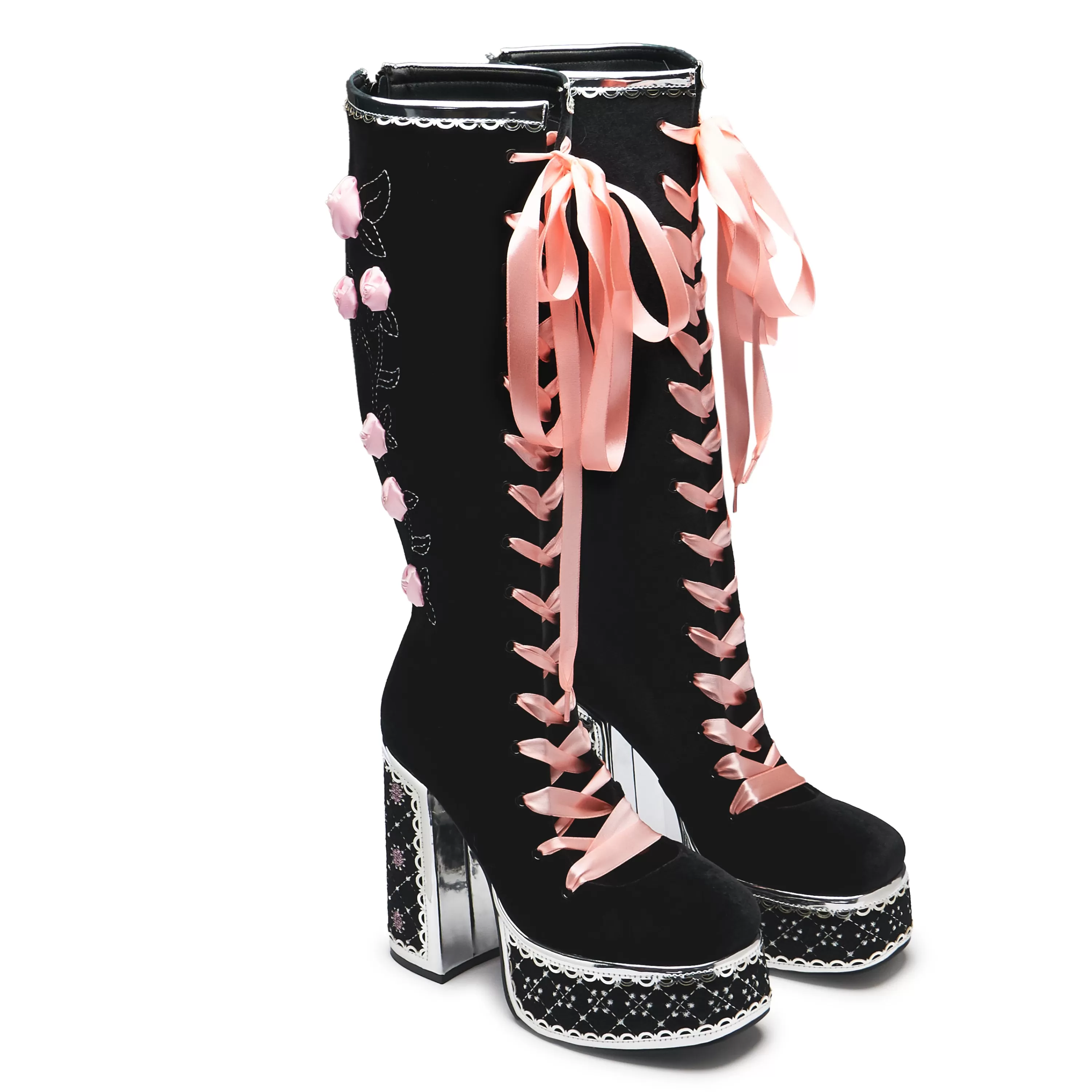 Long Boots | Platform Boots>KOI footwear Guiltless Ghost Lace Up Platform Long Boots - Black