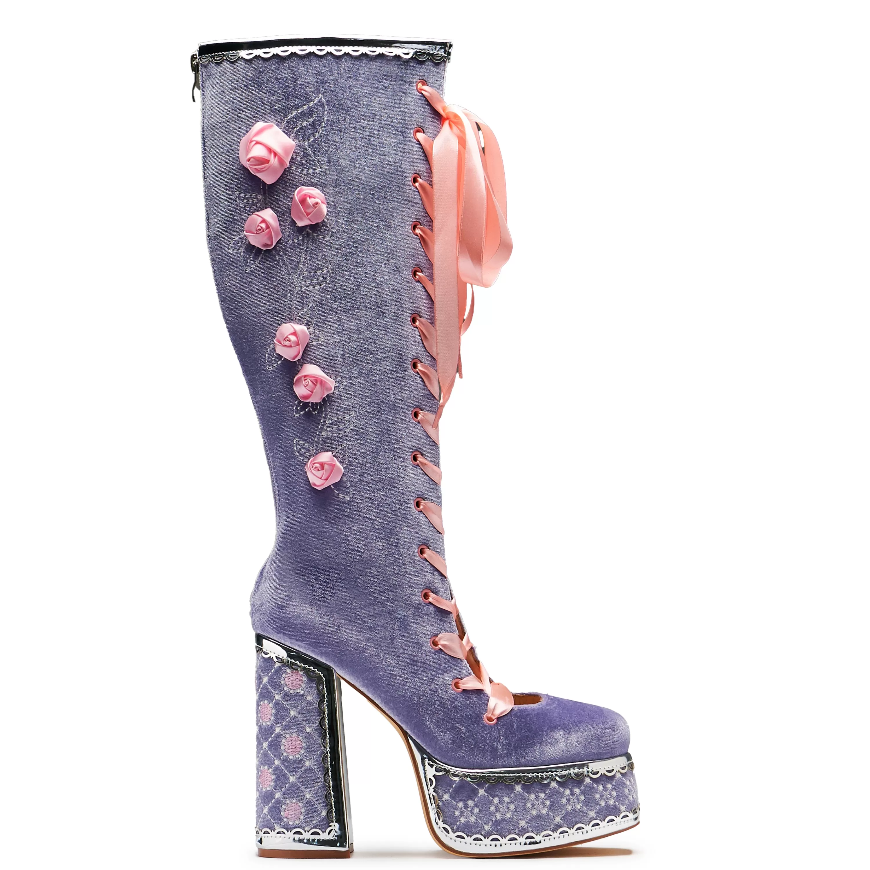 Long Boots | Platform Boots>KOI footwear Guiltless Ghost Lace Up Platform Long Boots - Lilac Purple