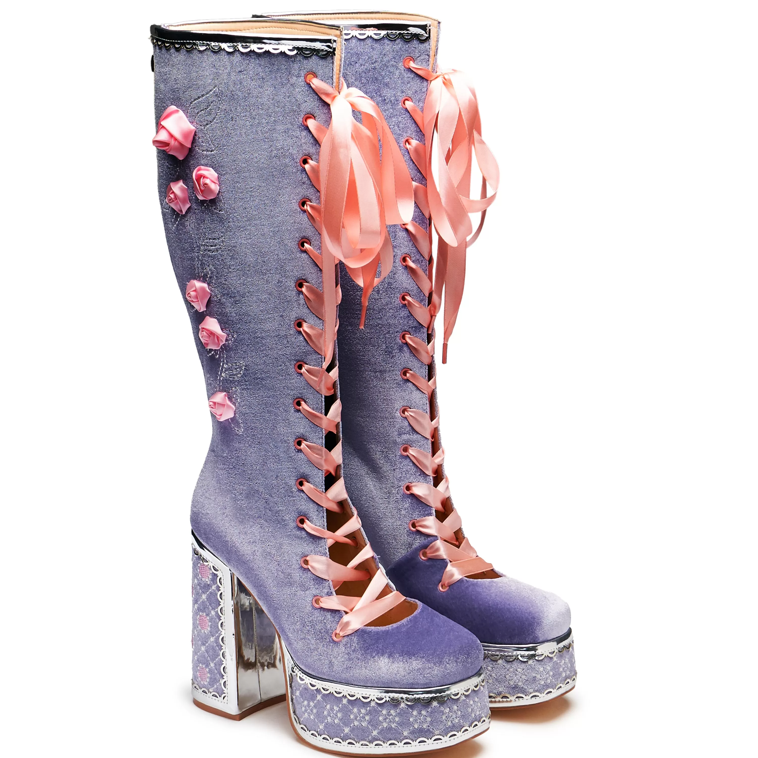 Long Boots | Platform Boots>KOI footwear Guiltless Ghost Lace Up Platform Long Boots - Lilac Purple