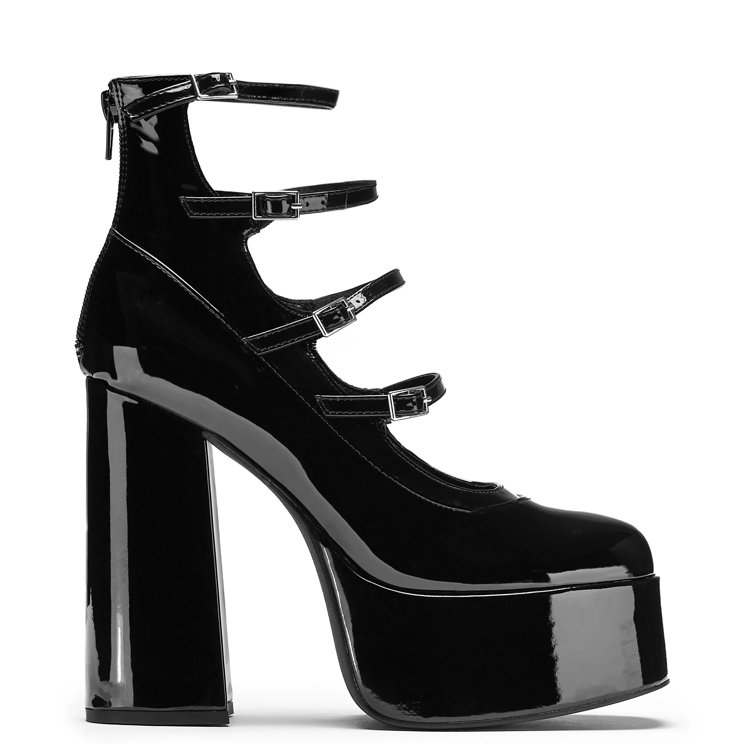 Platform Heels | Black Platform Heels>KOI footwear Gurren Strappy Patent Platform Heels Black