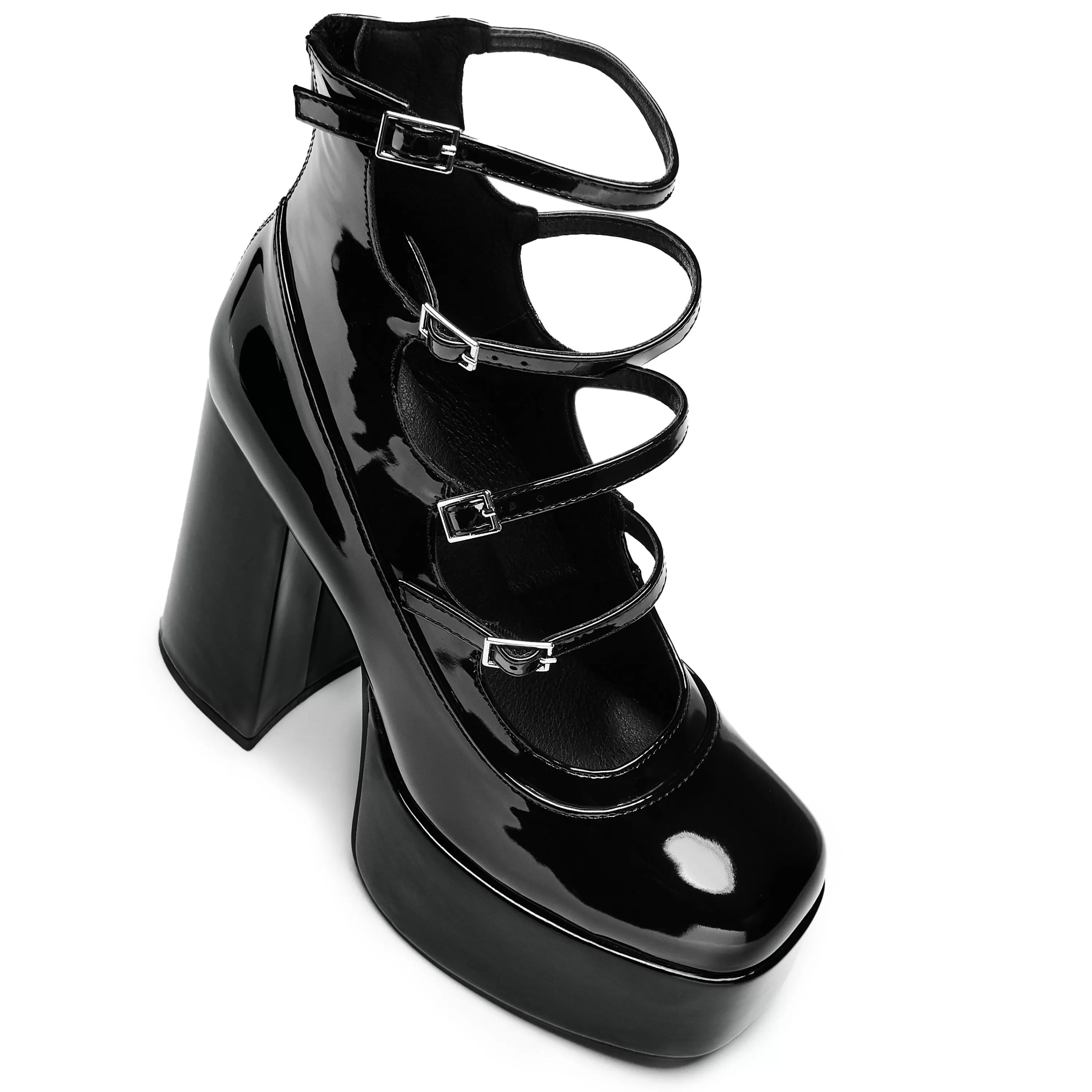 Platform Heels | Black Platform Heels>KOI footwear Gurren Strappy Patent Platform Heels Black