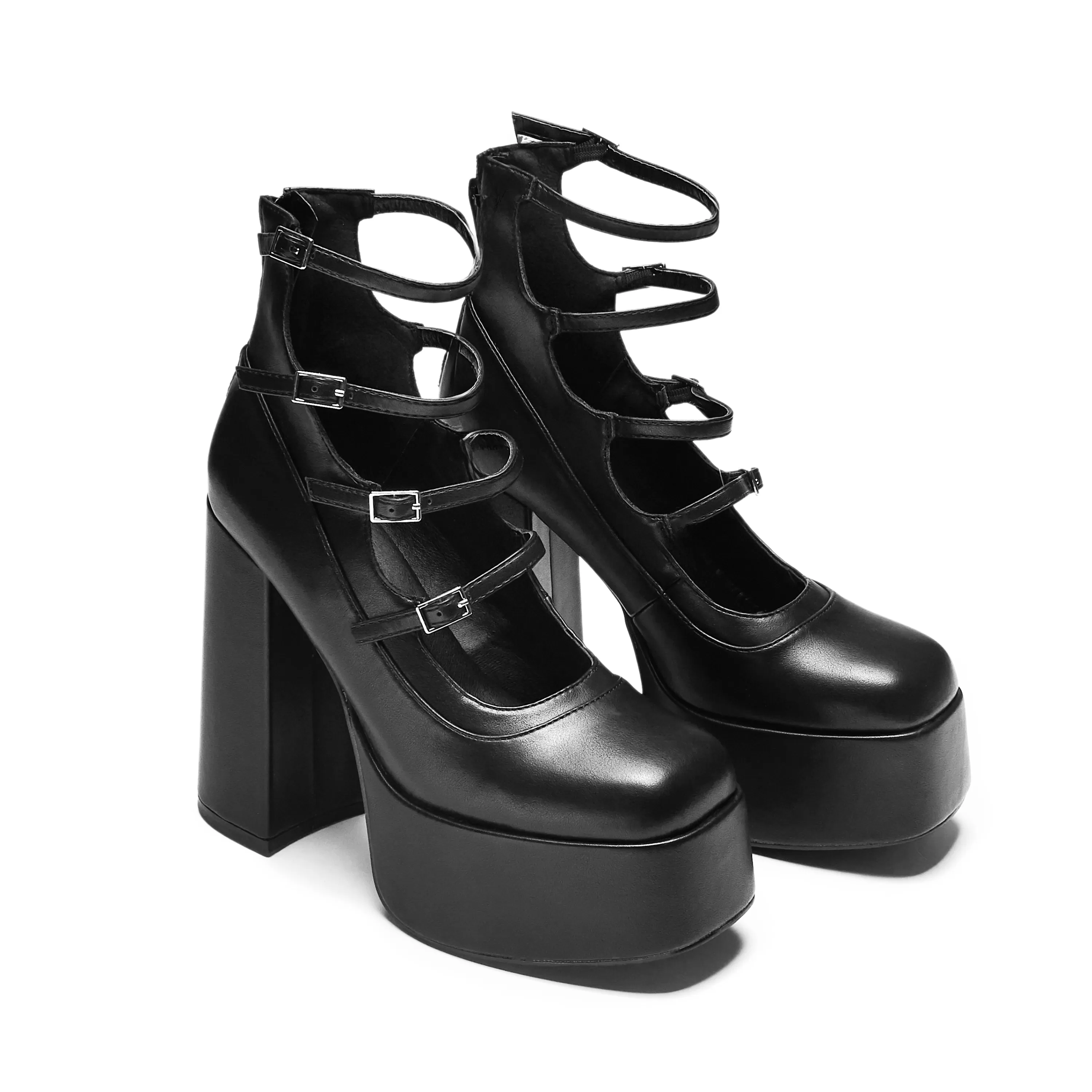 Heeled Mary Janes | Heeled Mary Janes>KOI footwear Gurren Strappy Platform Heels Black