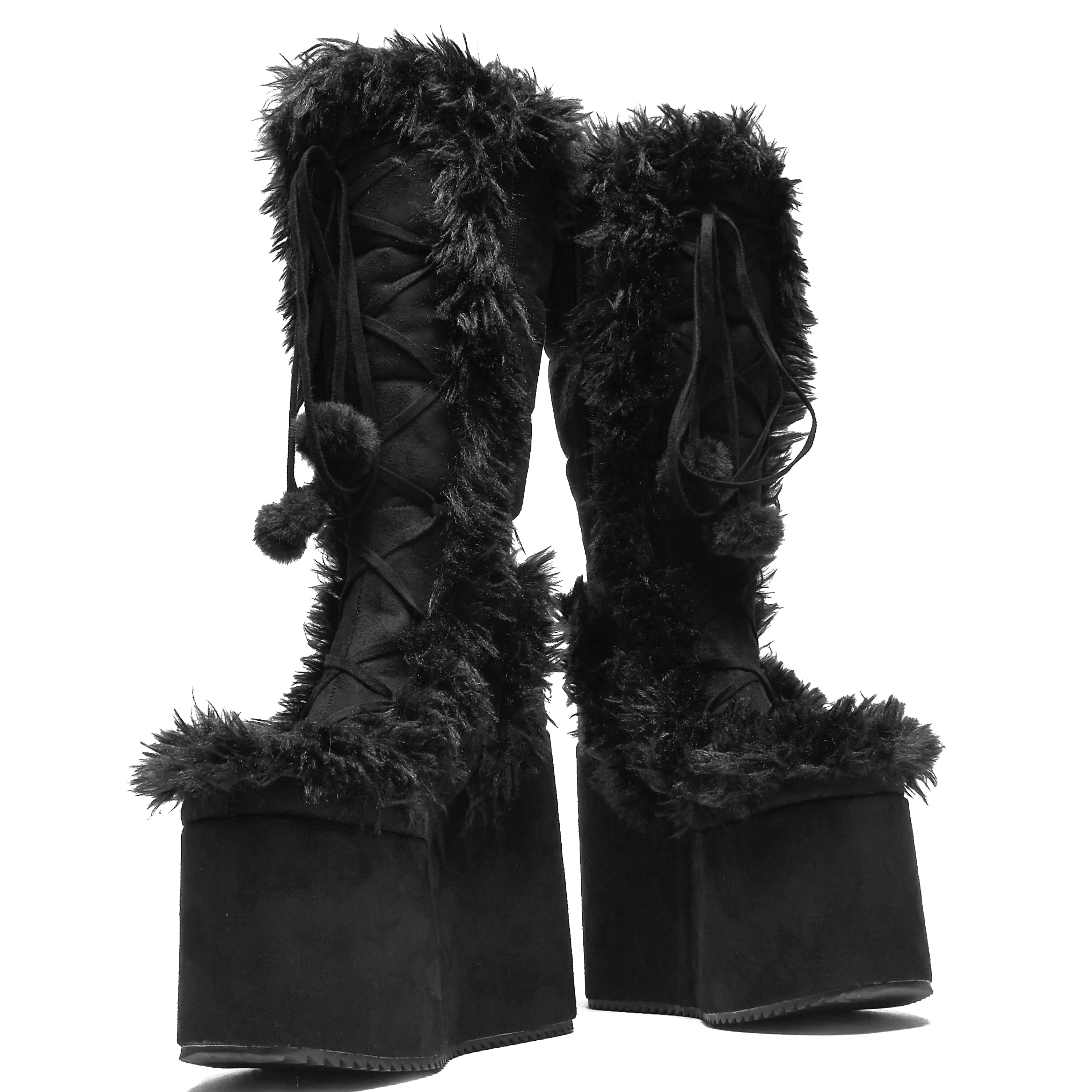 Wolves | Long Boots>KOI footwear La Push Crescent Platform Faux Fur Long Boots - Black