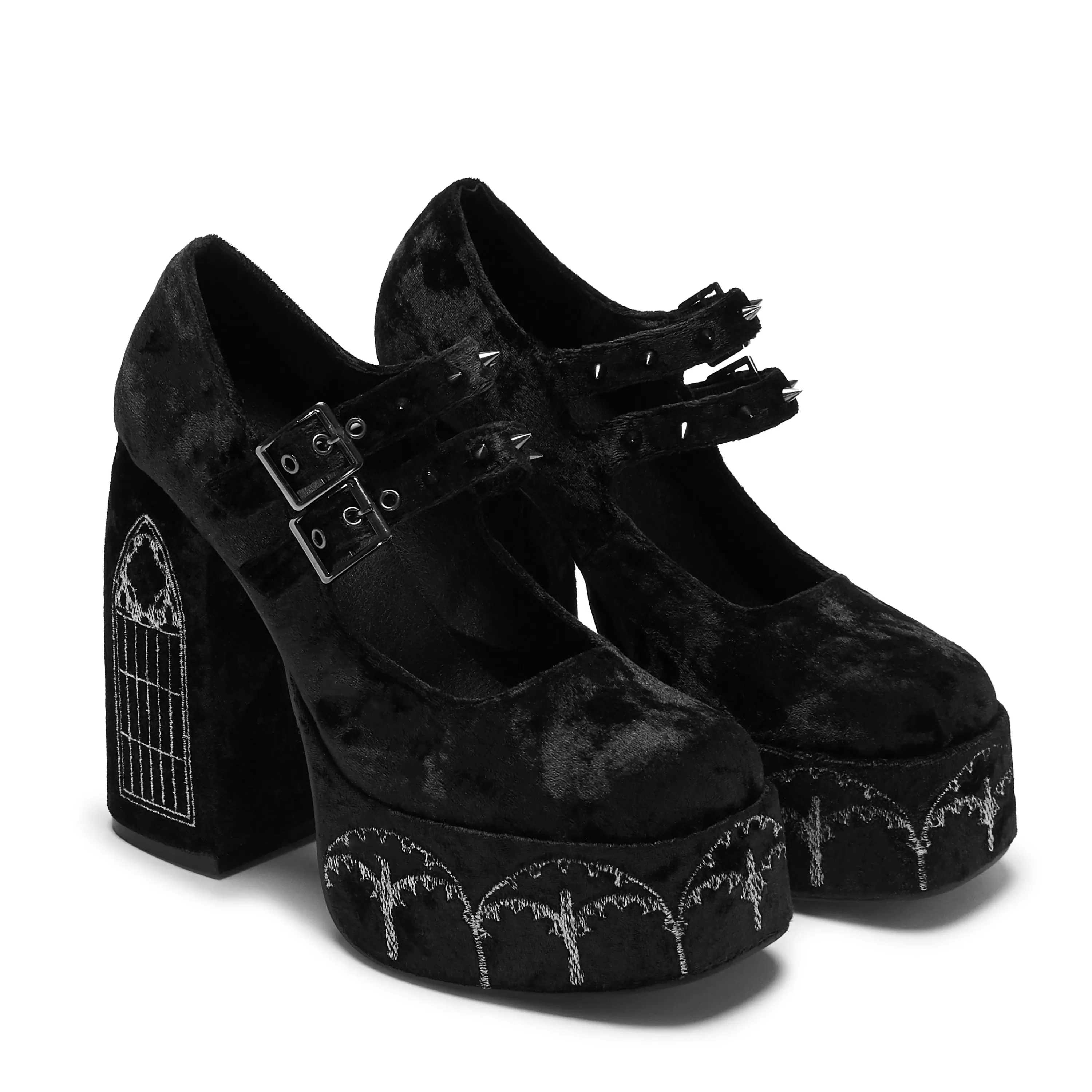 Heeled Mary Janes | Heeled Mary Janes>KOI footwear Lady Menace Grunge Crushed Velvet Heels - Black