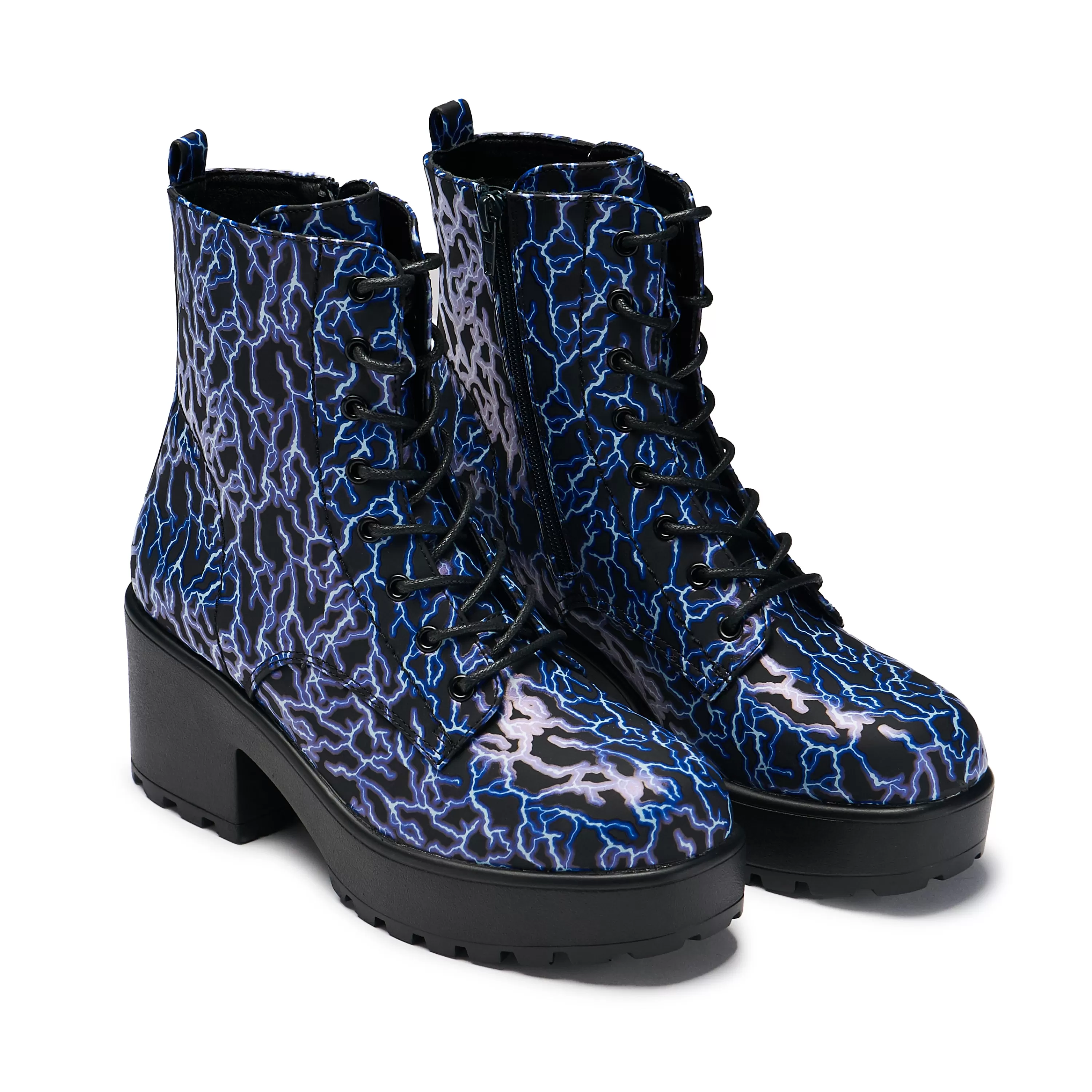 Platform Boots>KOI footwear Lightning Skies Military Platform Boots Blue