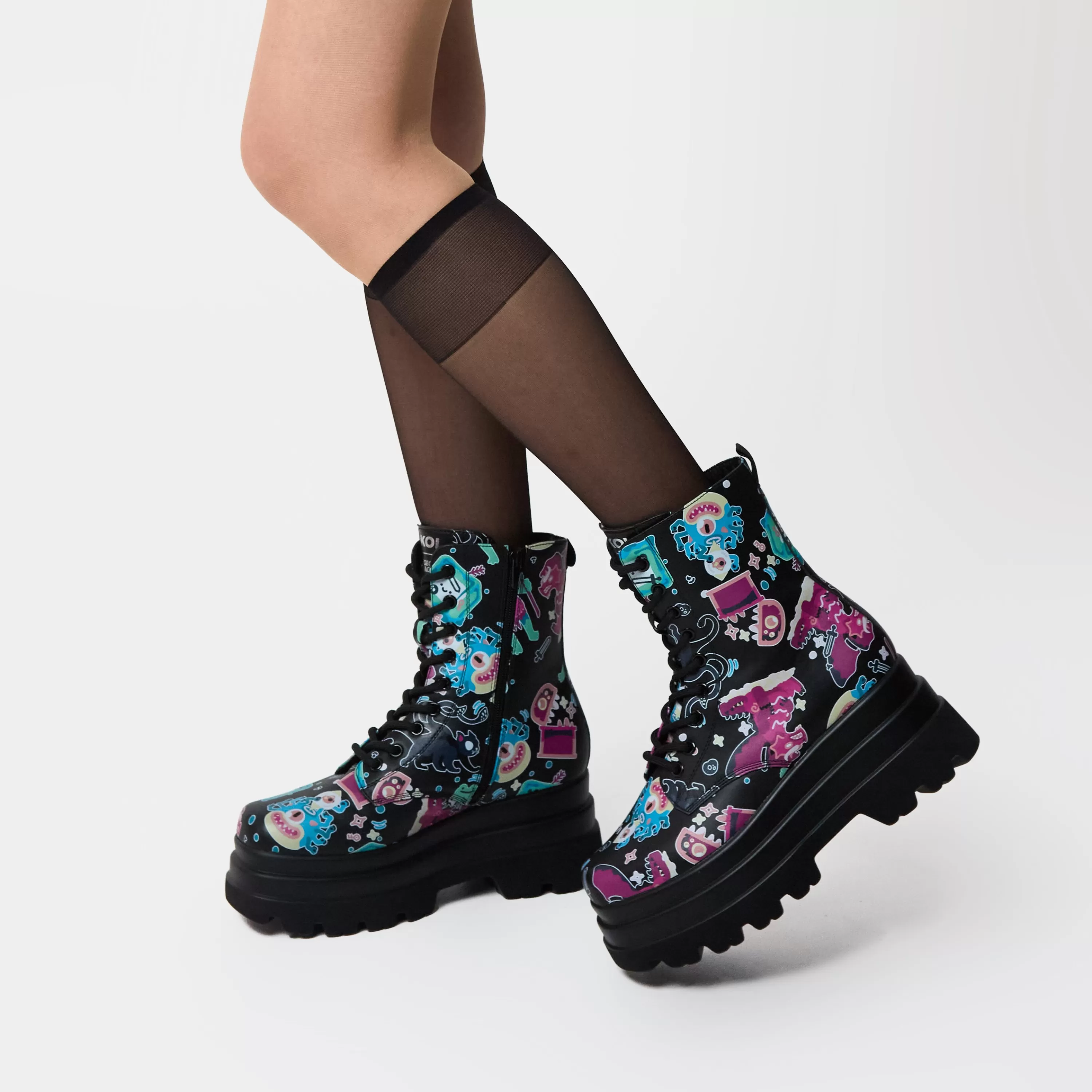 Ankle Boots | Platform Boots>KOI footwear L’otta Monsters Trident Platform Boots - Black Multi