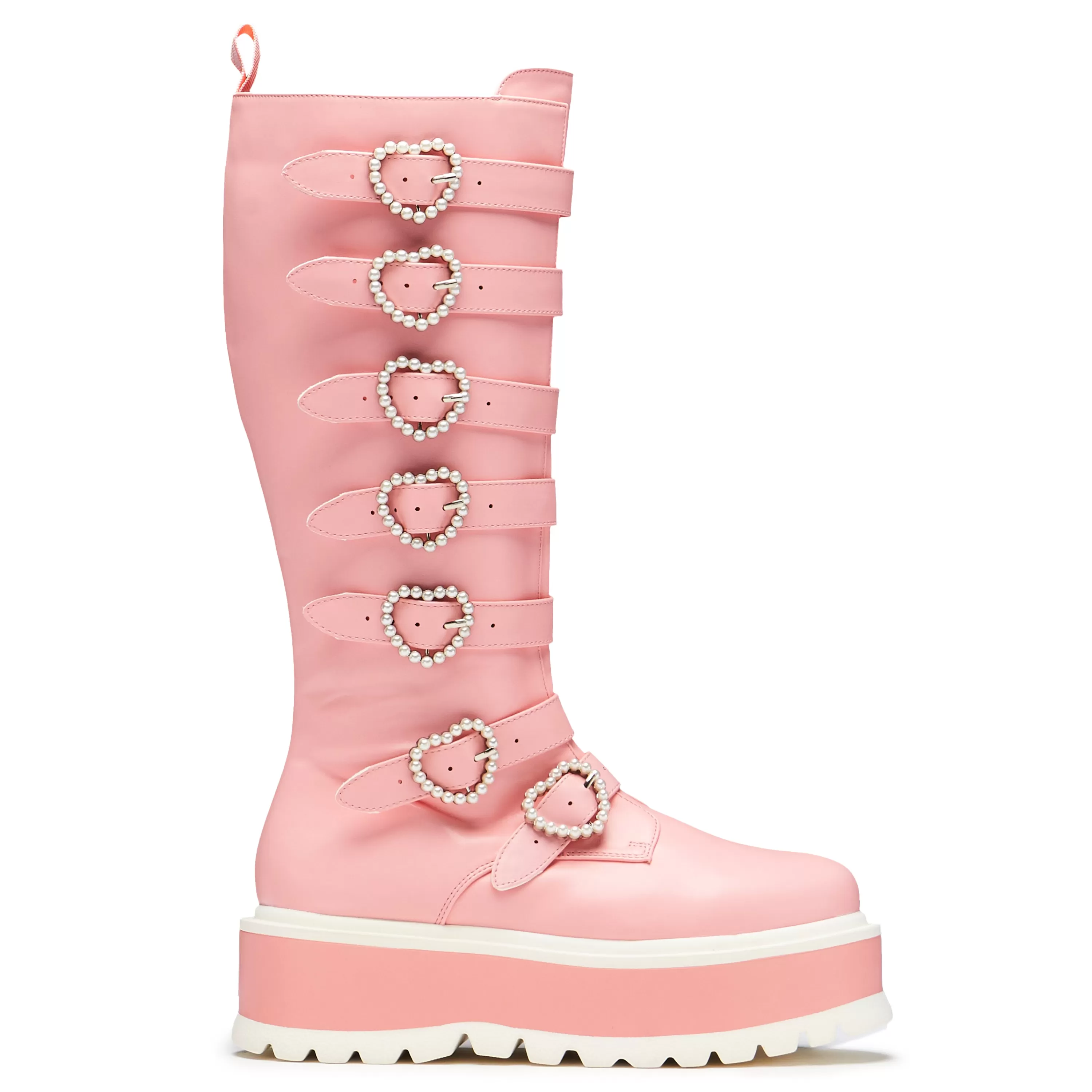 Platform Boots | Kawaii Shoes>KOI footwear Mizuhiki Kawaii Long Pearl Buckle Boots - Pink