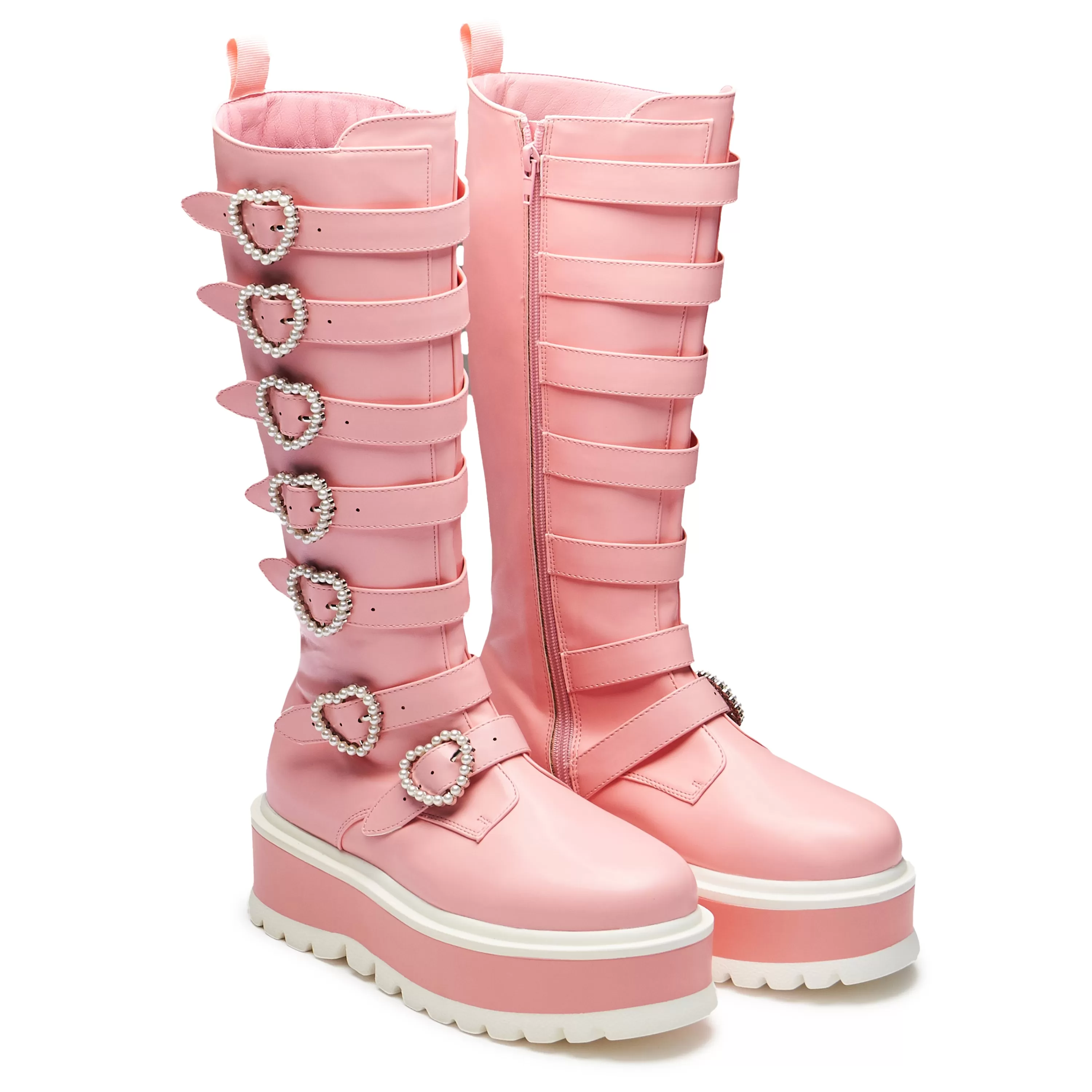 Platform Boots | Kawaii Shoes>KOI footwear Mizuhiki Kawaii Long Pearl Buckle Boots - Pink