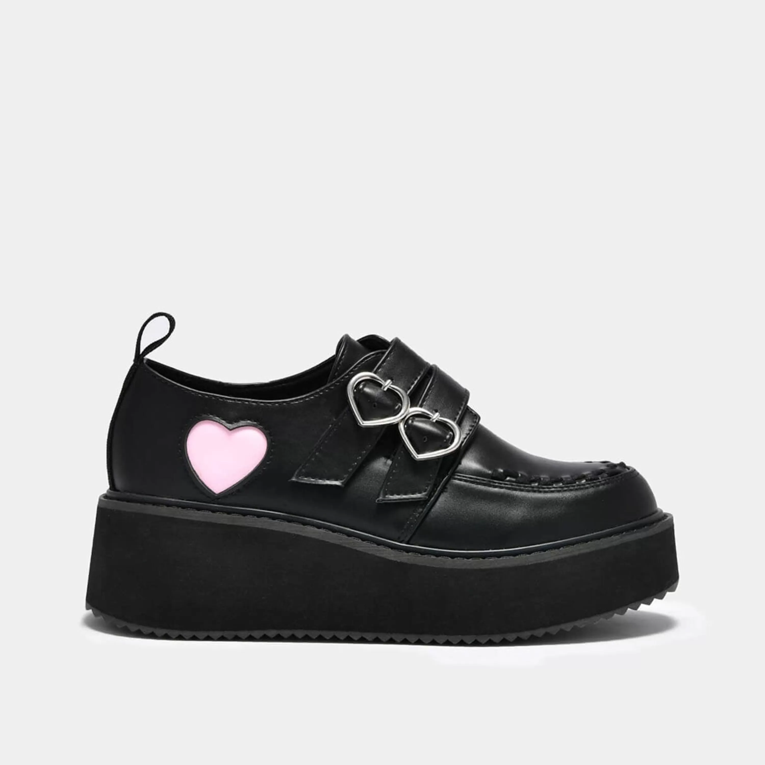 Kawaii Shoes | Flatform Shoes>KOI footwear Pothos Pink Heart Wave Platform Shoes Black