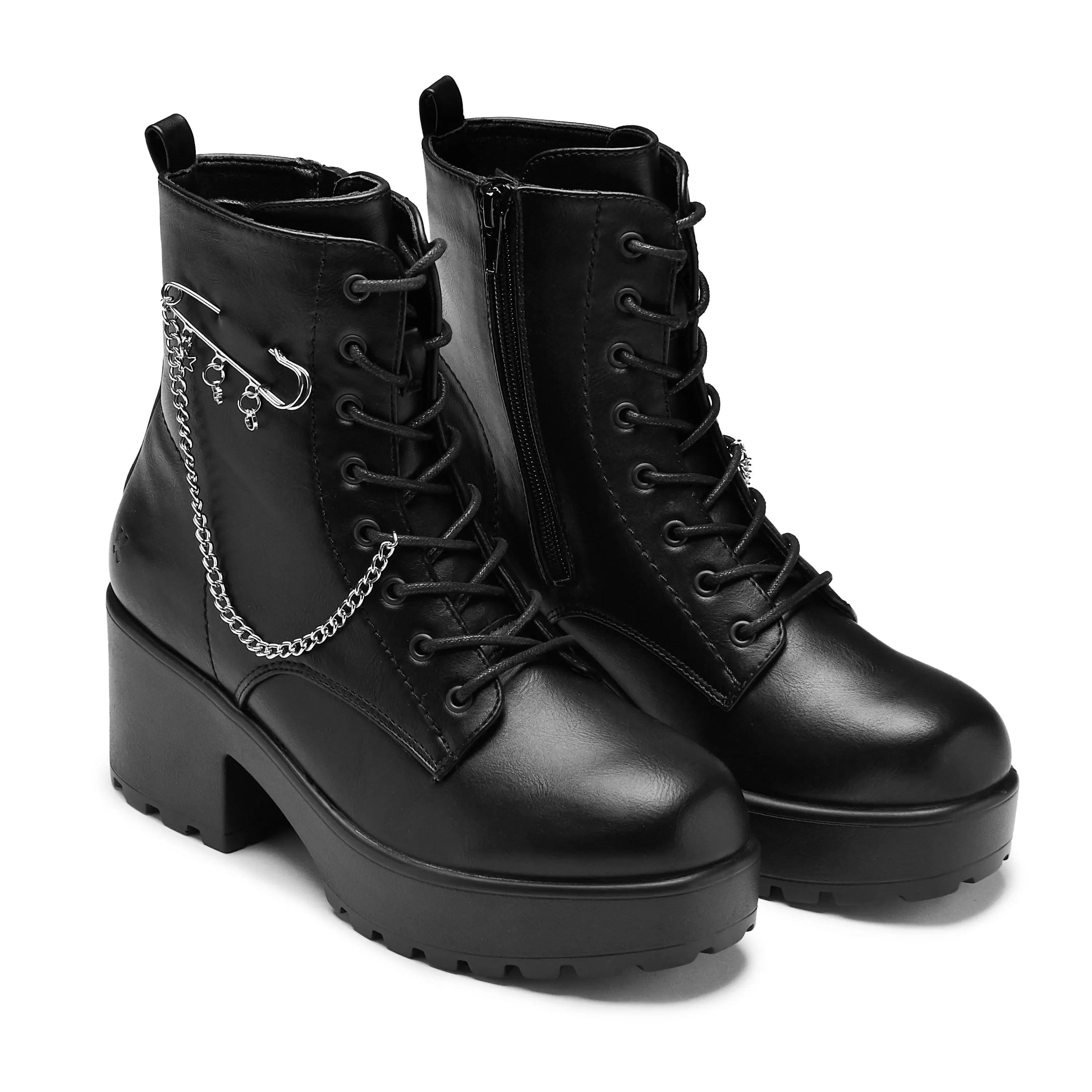 Ankle Boots | Platform Boots>KOI footwear Salvius Safety Pin Military Lace Up Boots - Black