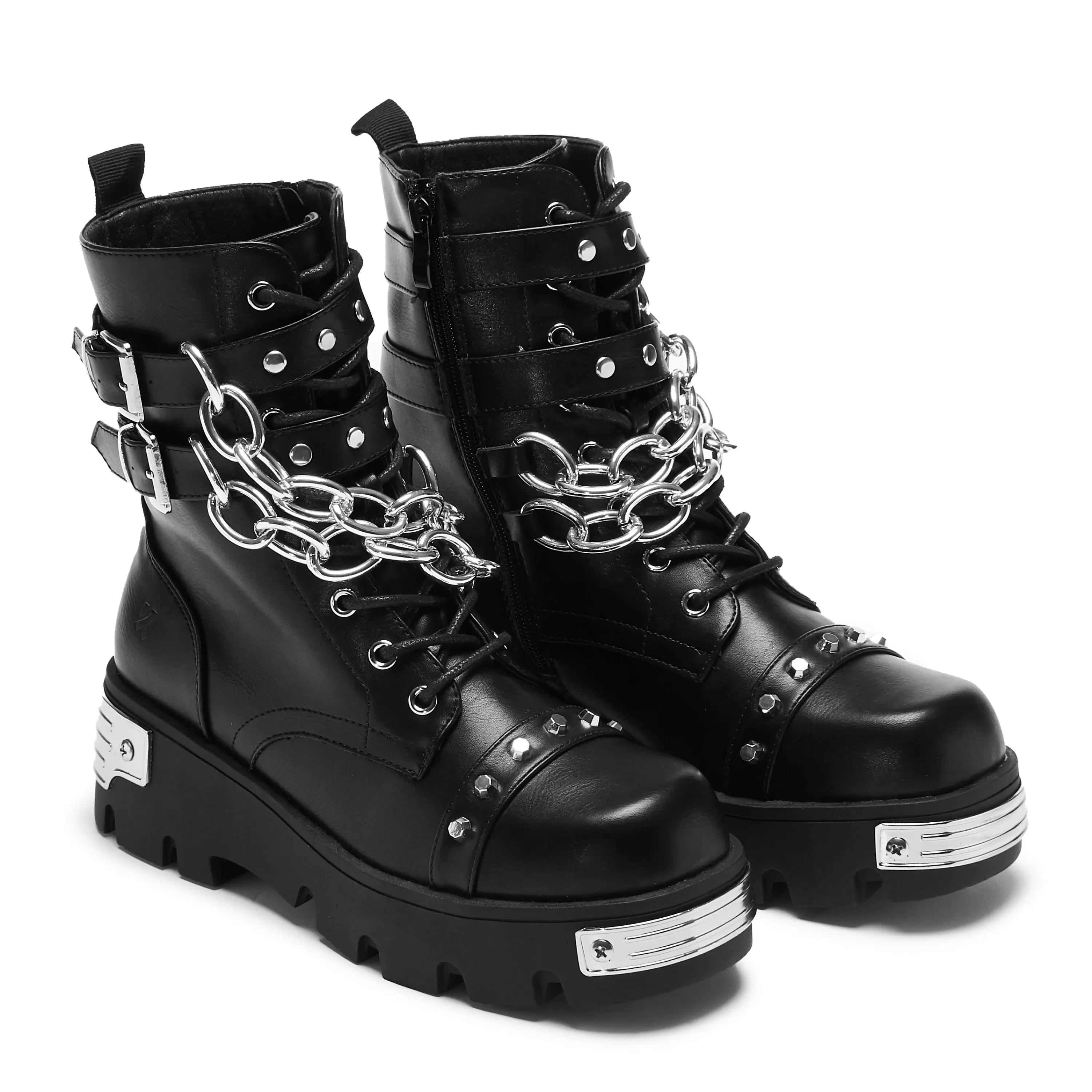 Ankle Boots | Platform Boots>KOI footwear Shackled Shadows Heavy Duty Chain Biker Boots - Black