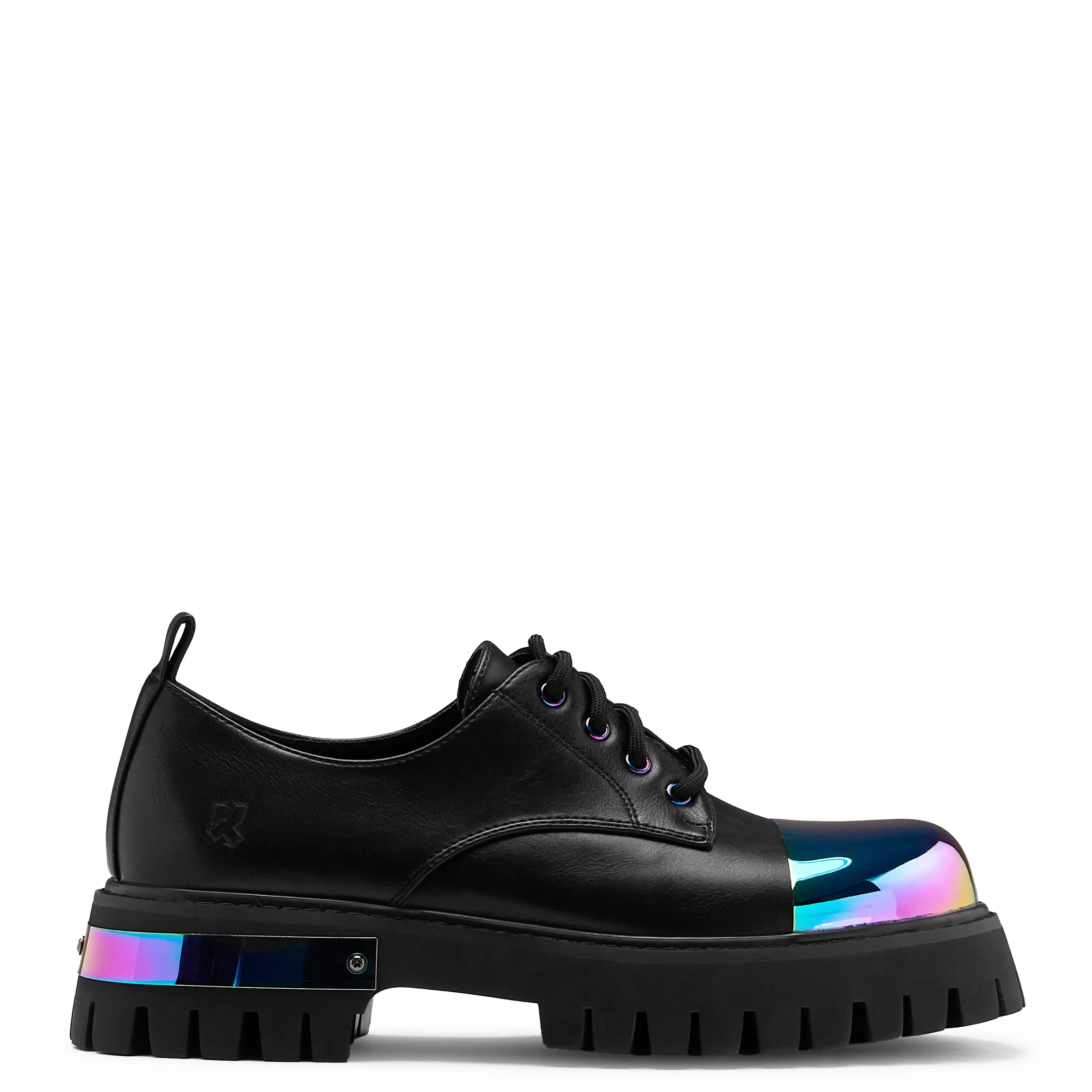 Flatform Shoes | Lace Up>KOI footwear Shelob Men's Iridescent Metal Toe Cap Derby Shoes - Black