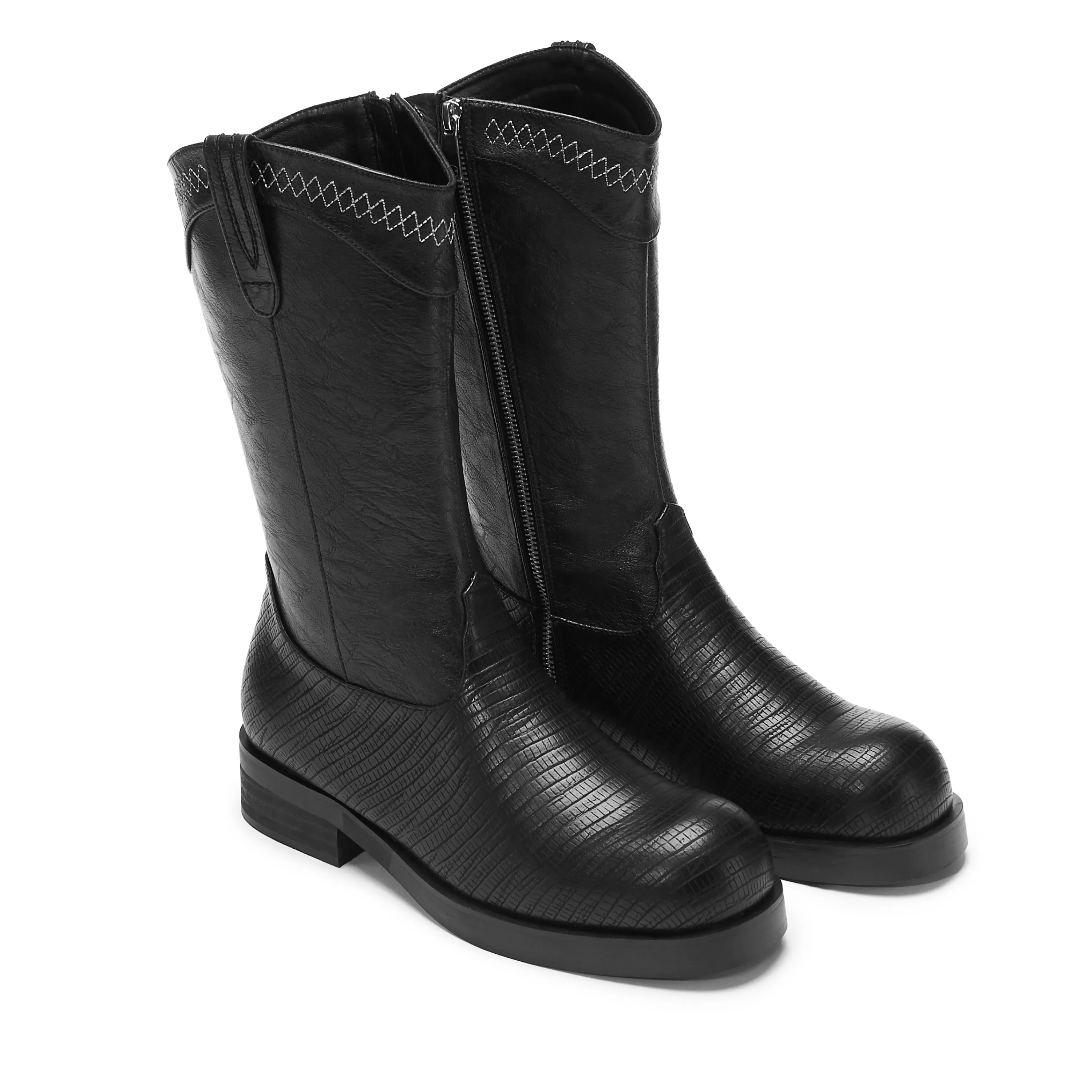 Black Boots | Long Boots>KOI footwear The Last Courtship Men's Ornate Stacked Cowboy Boots - Lizard Black