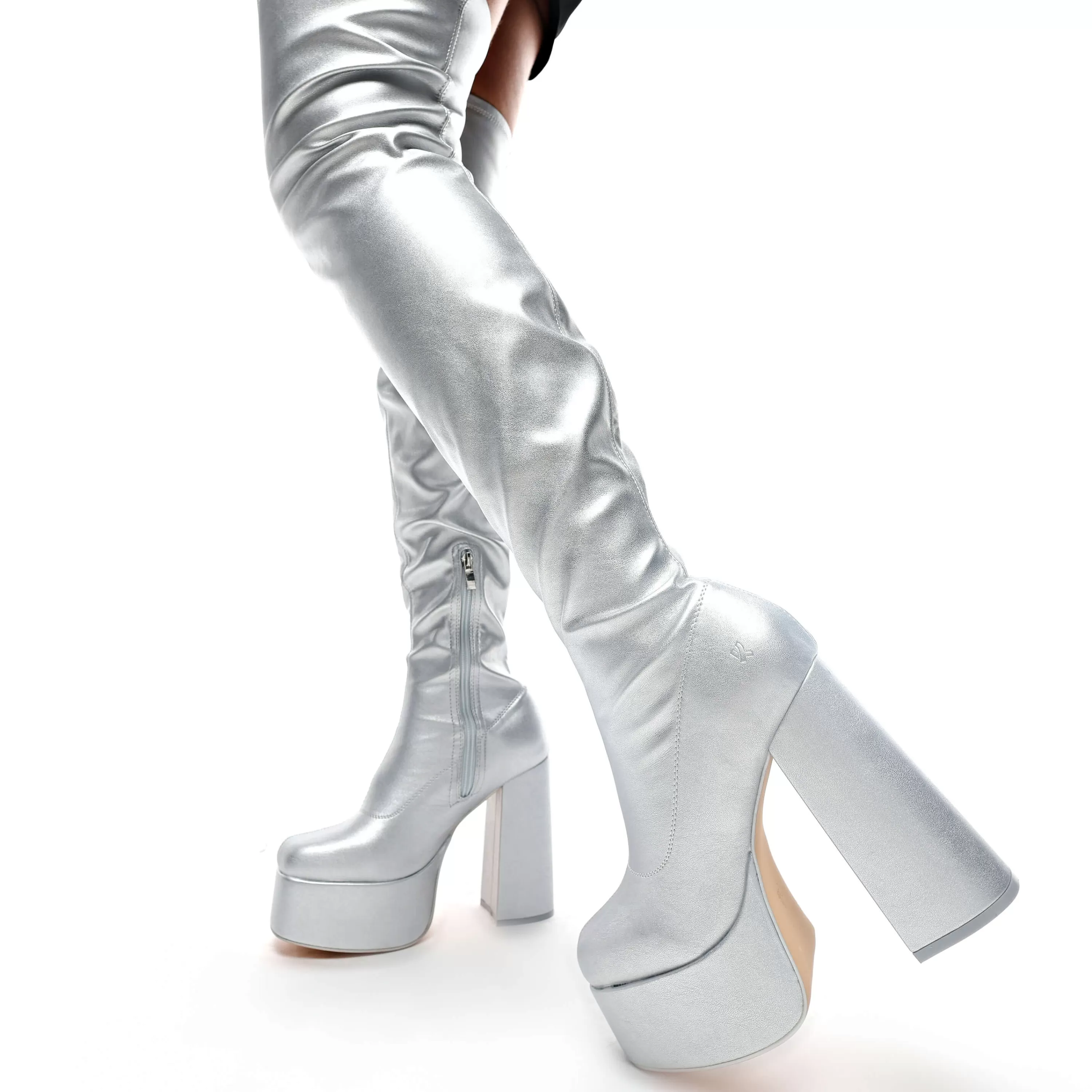 Heeled Boots | Heeled Boots>KOI footwear The Redemption Plus Size Thigh High Boots - Silver