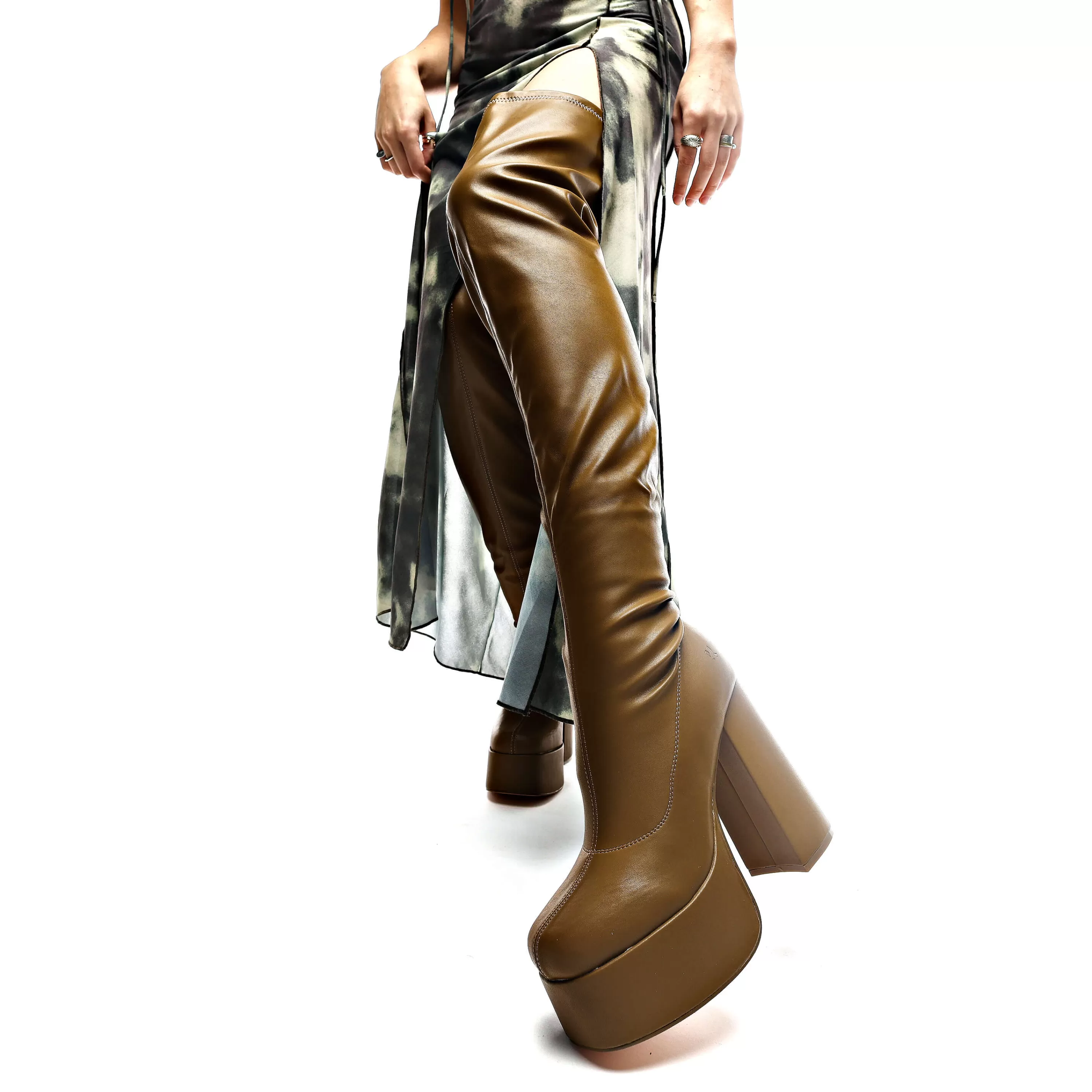 Heeled Boots | Heeled Boots>KOI footwear The Redemption Stretch Thigh High Boots - Khaki