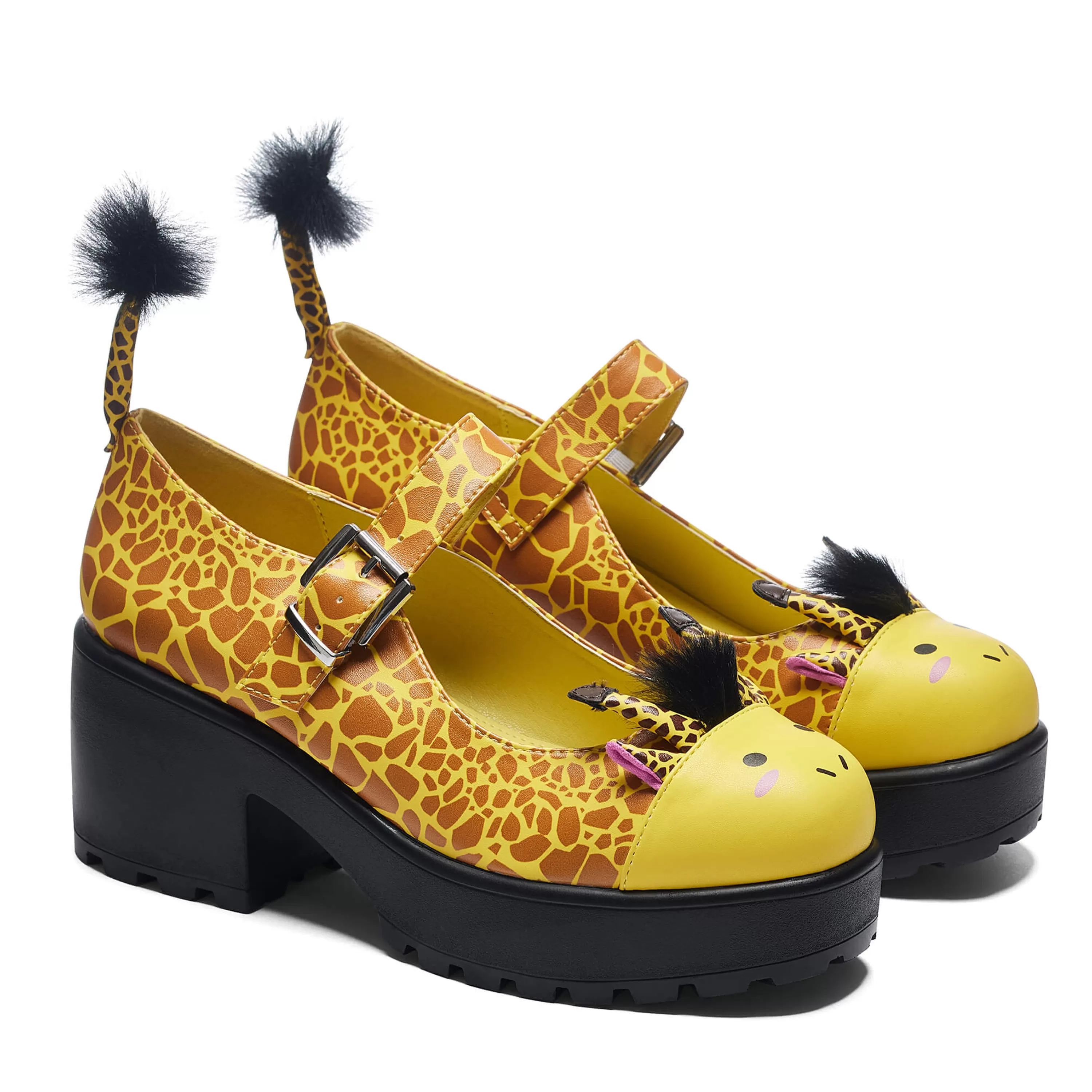 Printed Mary Janes | Animal Mary Janes>KOI footwear Tira Mary Janes 'Grazing Giraffe Edition' Yellow