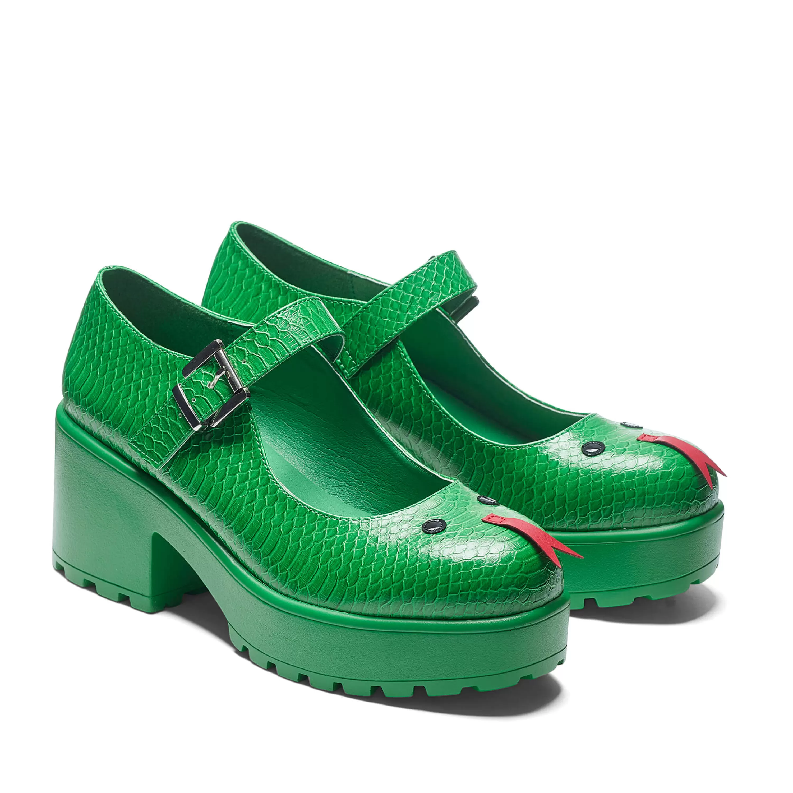 Heeled Mary Janes | Heeled Mary Janes>KOI footwear Tira Mary Janes Shoes 'Sassy Snake Edition' Green