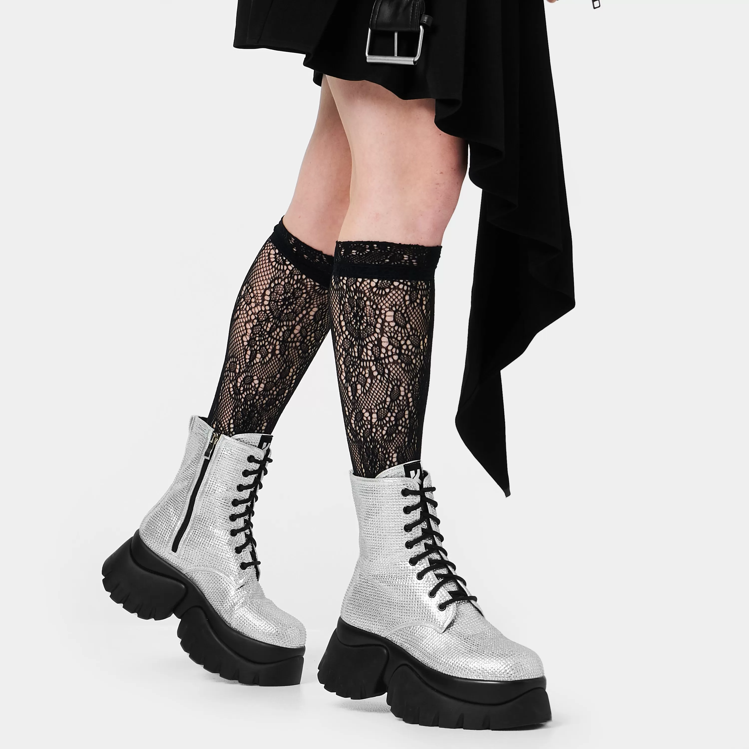 Vampire | Platform Boots>KOI footwear Vampire Skin Platform Glittering Boots Silver