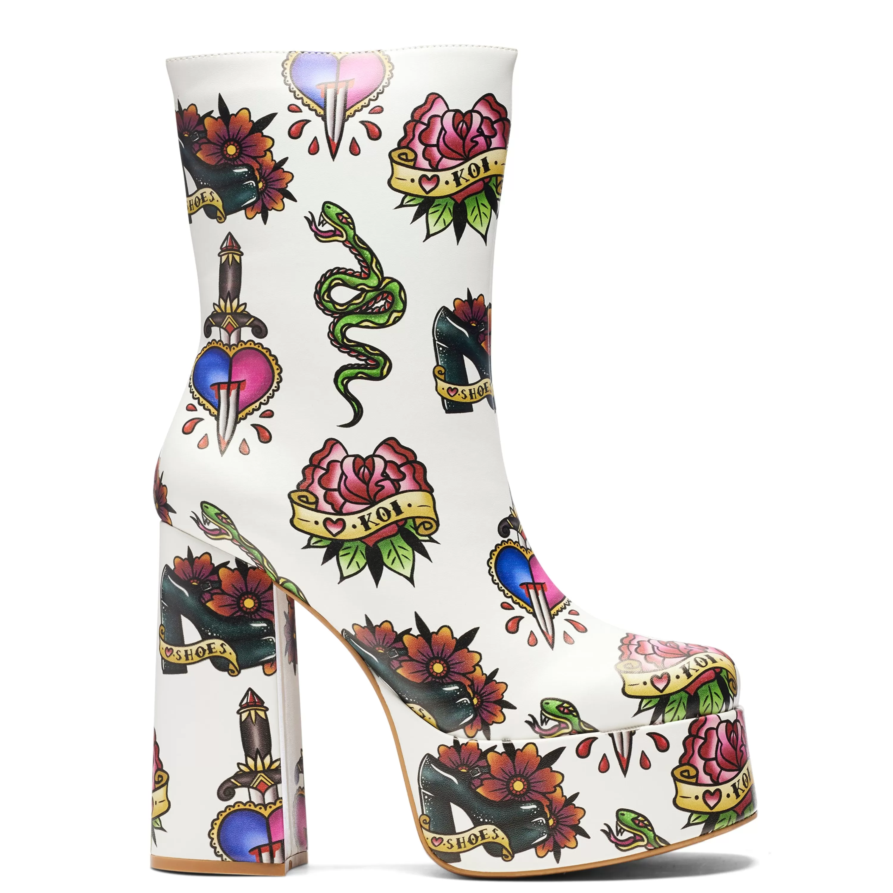 Heeled Boots | Heeled Boots>KOI footwear Verdict of a Serpent & Dagger Heeled Boots - White