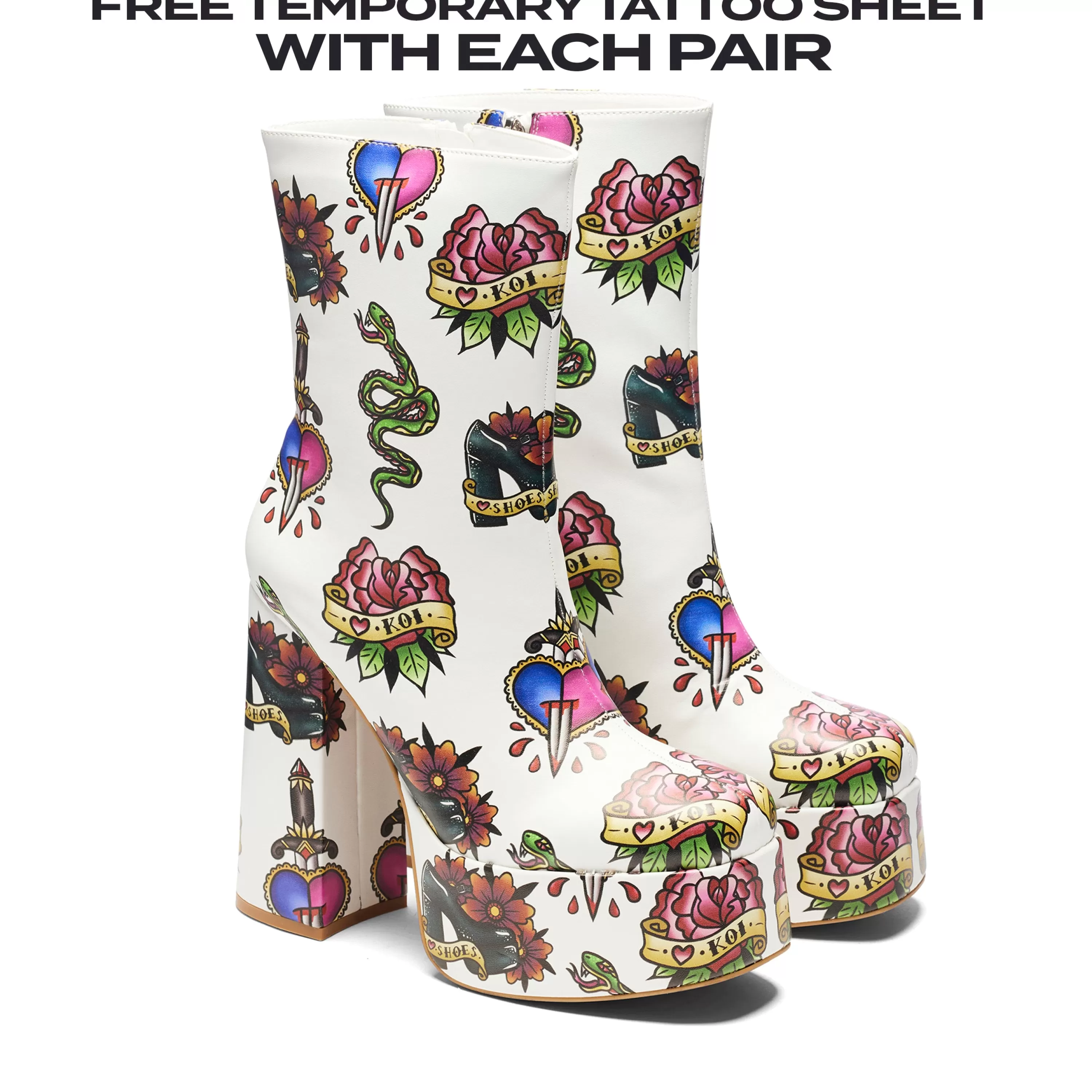 Heeled Boots | Heeled Boots>KOI footwear Verdict of a Serpent & Dagger Heeled Boots - White