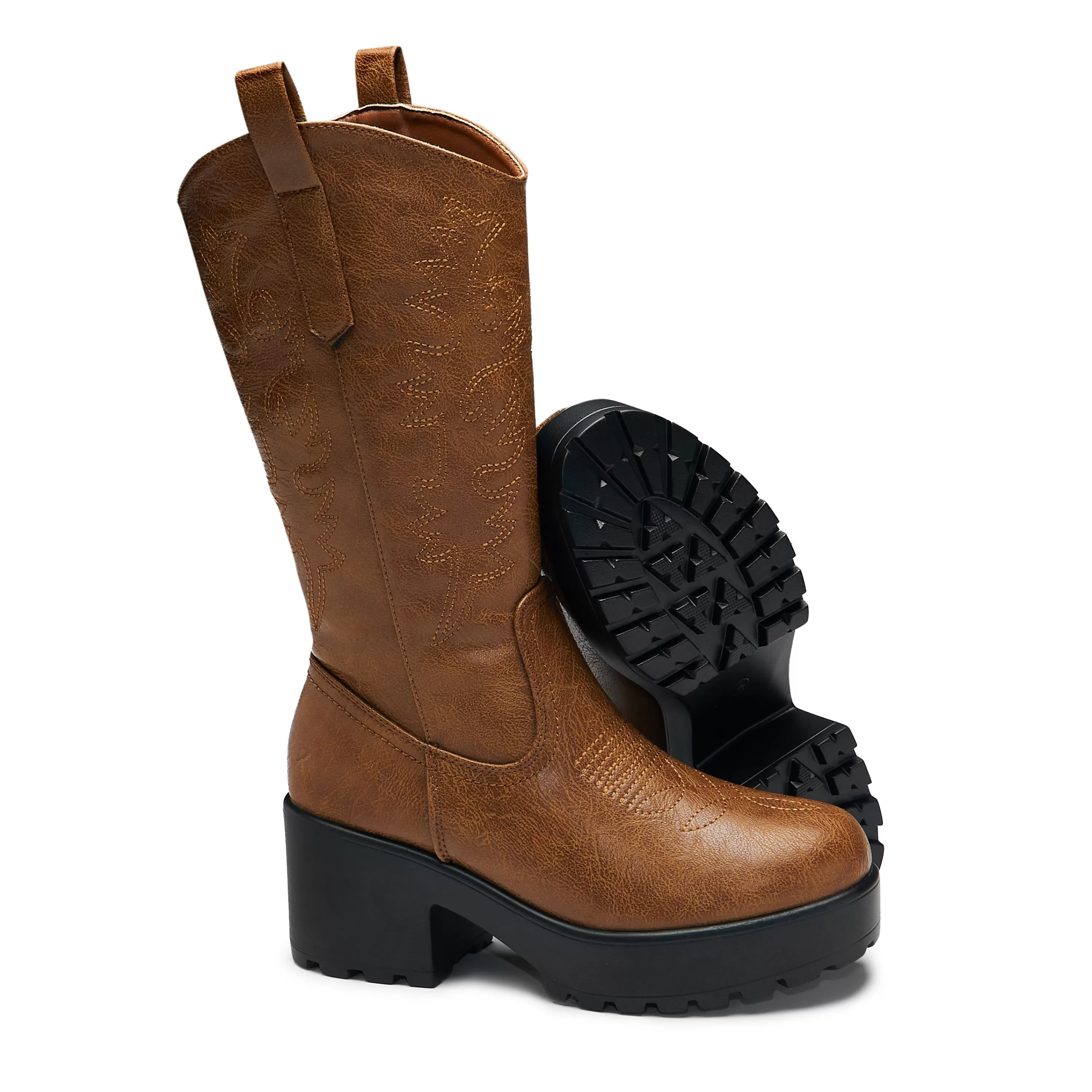 Platform Boots | Chunky Boots>KOI footwear Wintu Long Chunky Western Boots - Vintage Brown